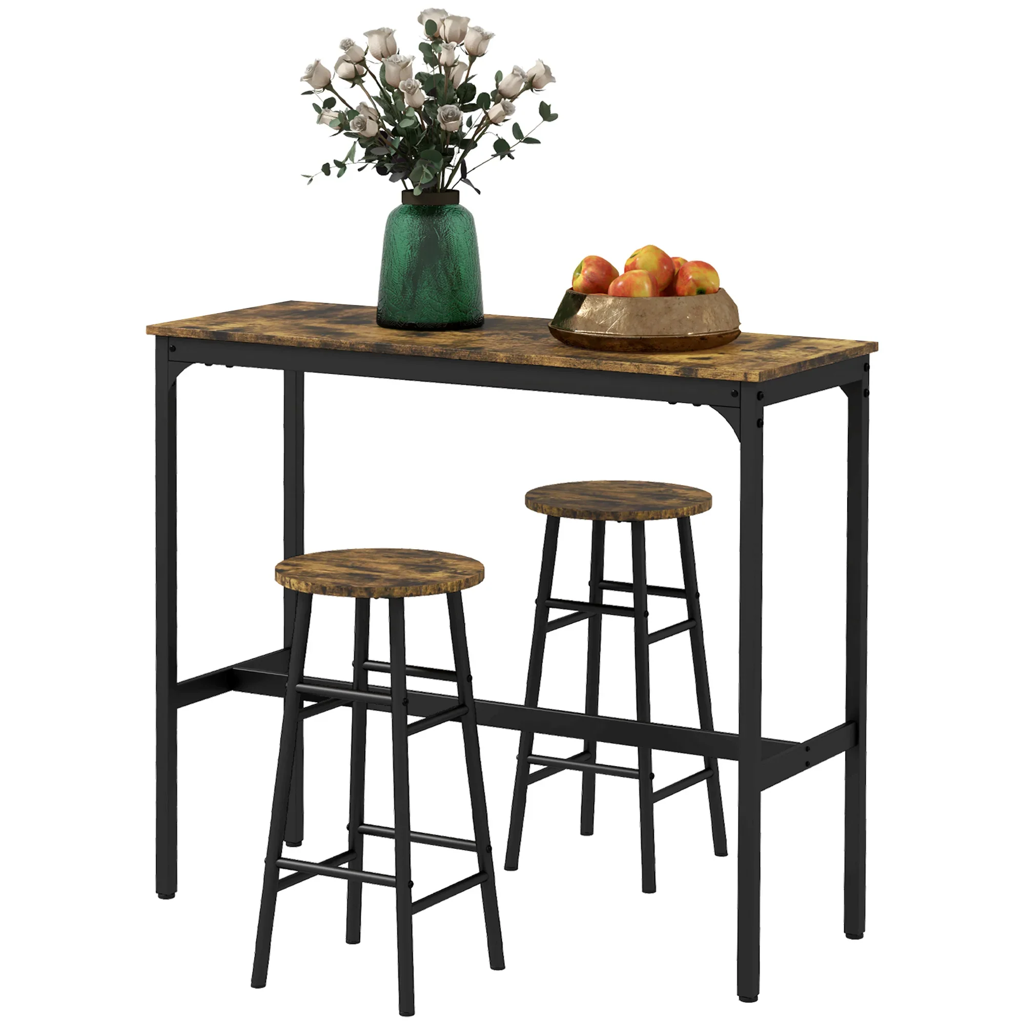 HOMCOM Bartafelset 3-delig ruimtebesparend met voetensteun industrieel design