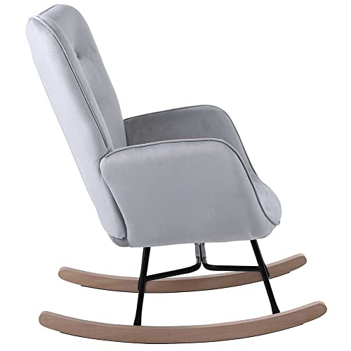 BAKAJI Poltrona Sedia a Dondolo Relax Slitta Rivestimento in Tessuto Struttura Legno Imbottita Piedi in Metallo Base Dondonlante Legno Dimensione 90 x 70 x 95 cm Design Moderno Scandinavo (Grigio) : Casa e cucina