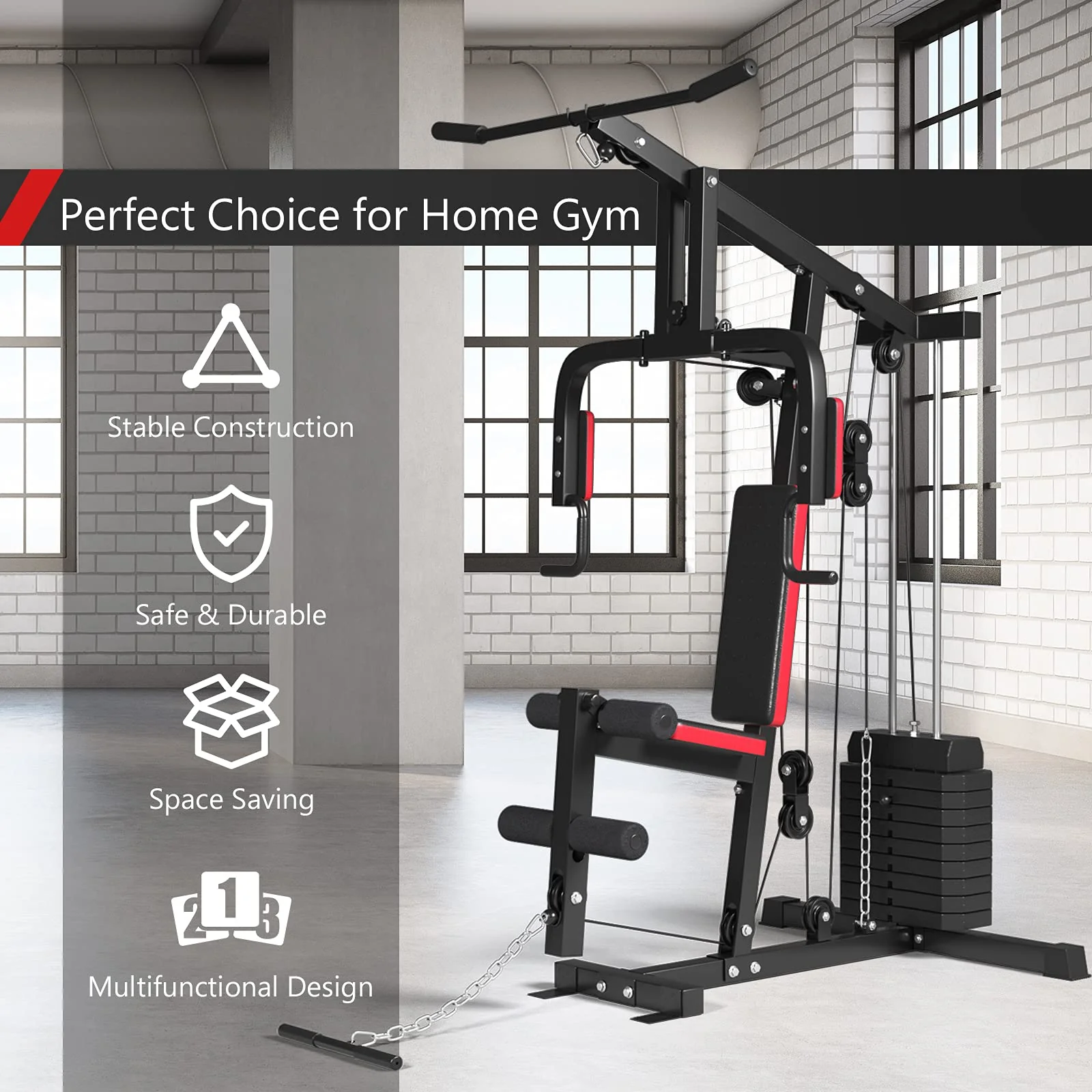 Multifunction Home Gym Station Indoor Strength Training Fitness Machine w/45 kg Weight Stack