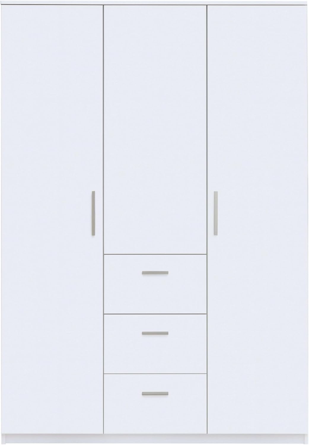Habitdesign Armario Ropero 3 Puertas y 3 cajones, 203x117x52 (AltoxAnchoxFondo - en Cm), con Barra Colgadora y Estantes, Color Blanco Brillo