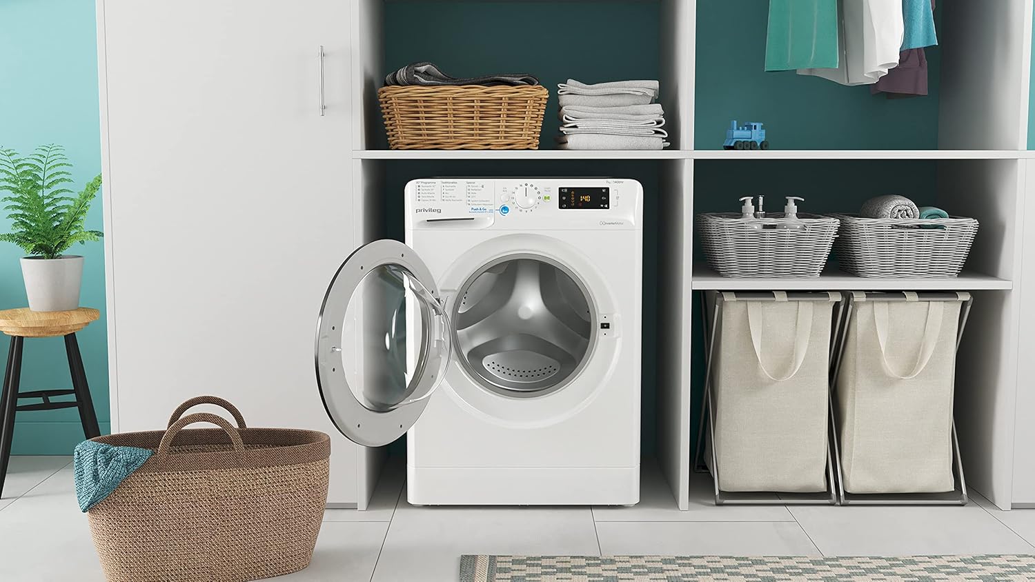 Privileg PWFV X 753 N Waschmaschine Frontlader/1400 U/min/7 kg/EEK B/Push & Go Steam/Schnell 20°/40°/60°, Express 30', Kurz 45'/Inverter-Motor/Mehrfachwasserschutz/Water Balance Plus