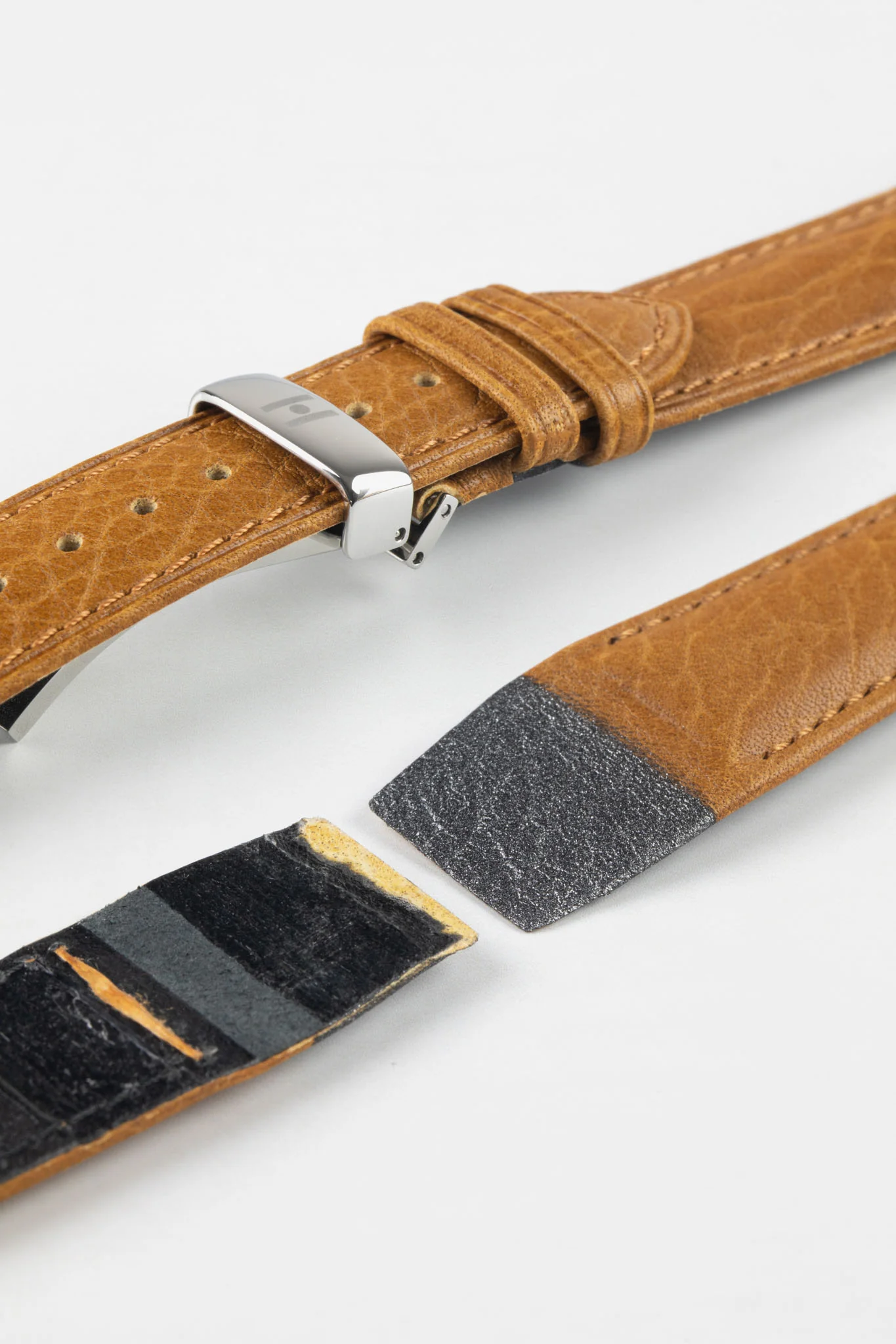 Hirsch CAMELGRAIN Open-Ended No-Allergy Leather Watch Strap in HONEY