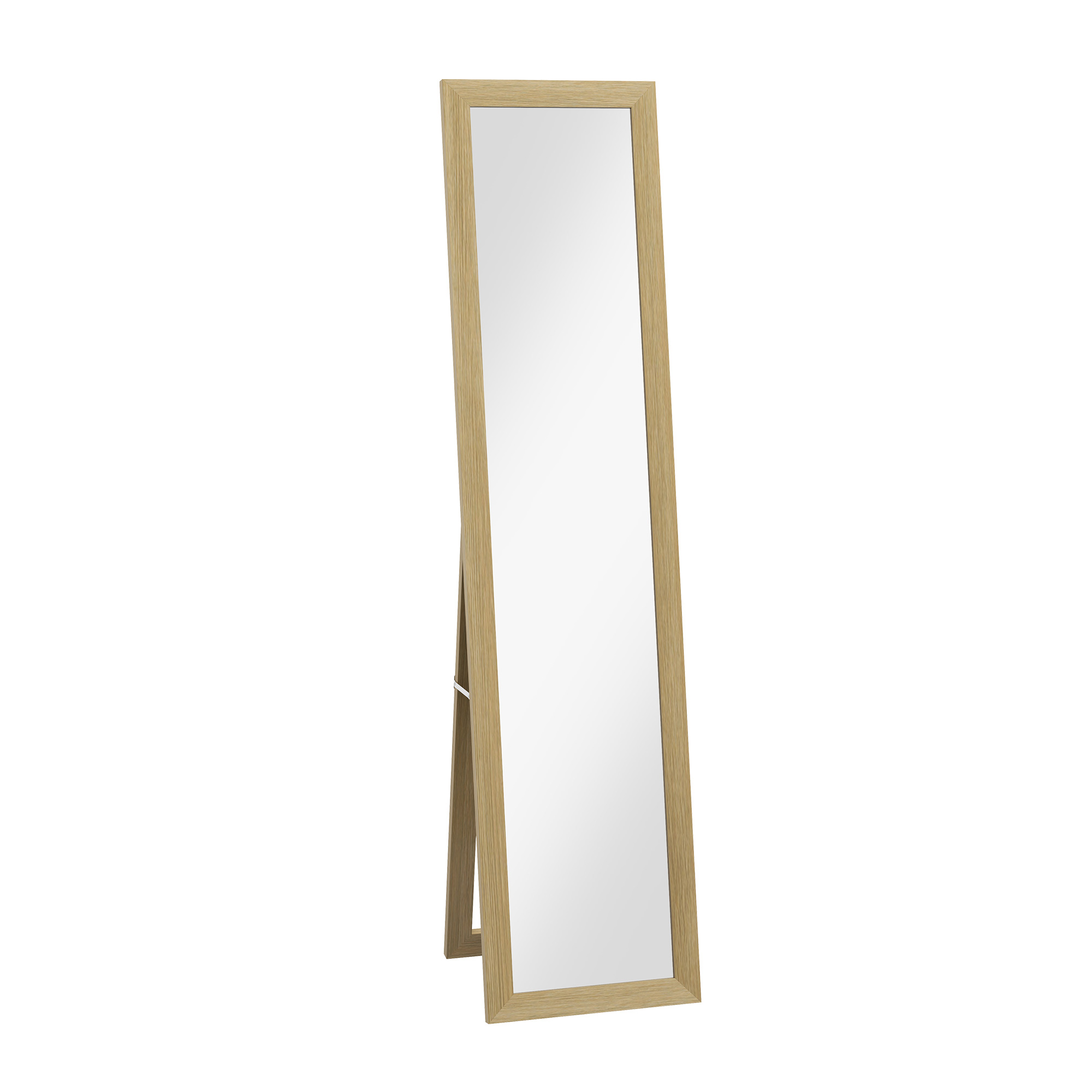 Spiegel Staande Spiegel Wandspiegel, 37 cm x 40 cm x 155 cm, inclusief ophanghaak, Zilver + Eikenhout