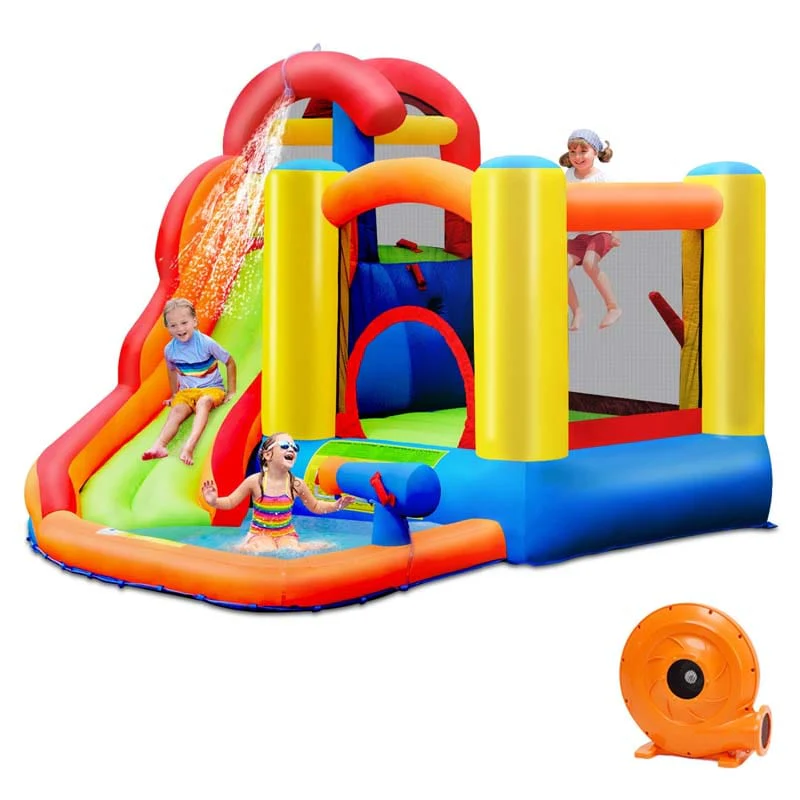 6 In 1 Kids Water Slide Bouncy Castle Inflatable Water Bounce House With Trampoline 740W Air Blower