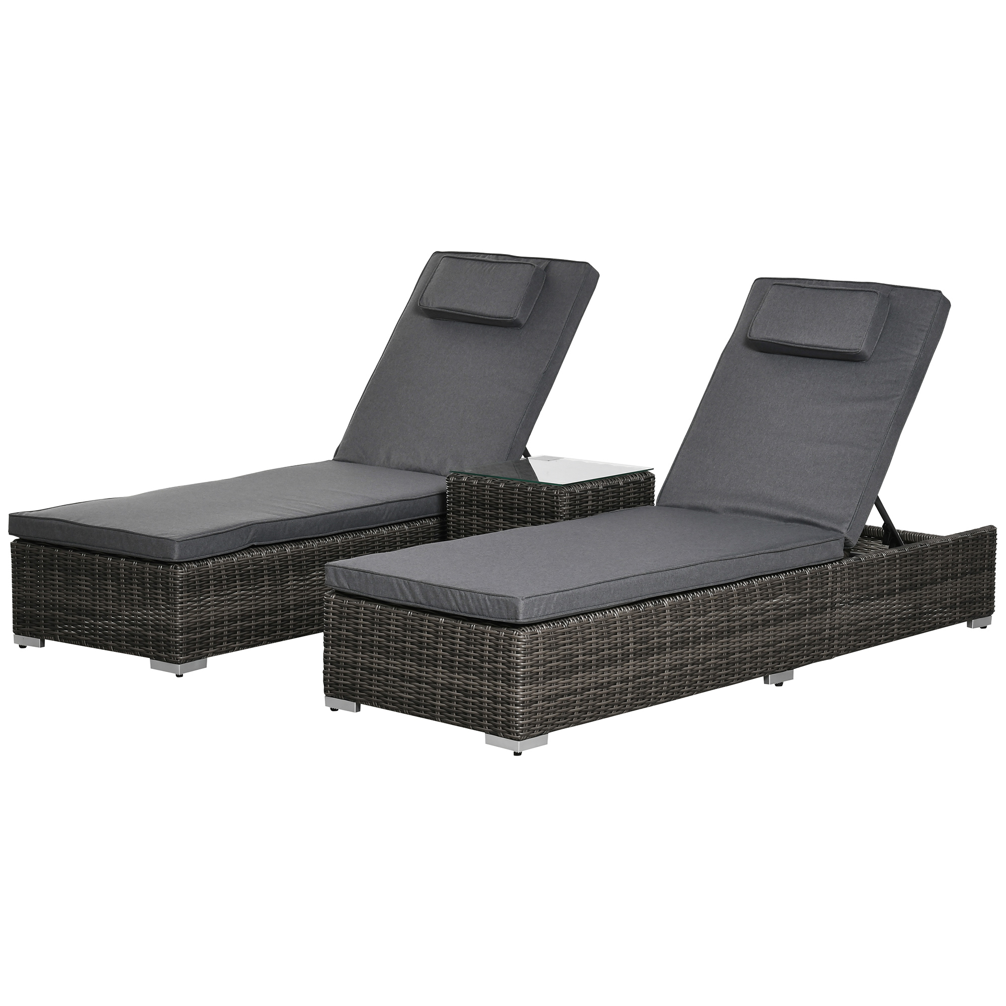 Outsunny poly rotan ligstoel met bijzettafel verstelbaar 60 x 195 x 86 cm