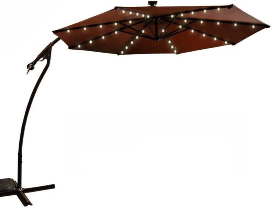 Solarbetriebener LED-Terrassenschirm mit Druckknopf, Neigung/Kurbel, 8 Rippen, braun, 3 m, ideal für Garten, Rasen, Terrasse, Hinterhof und Pool
