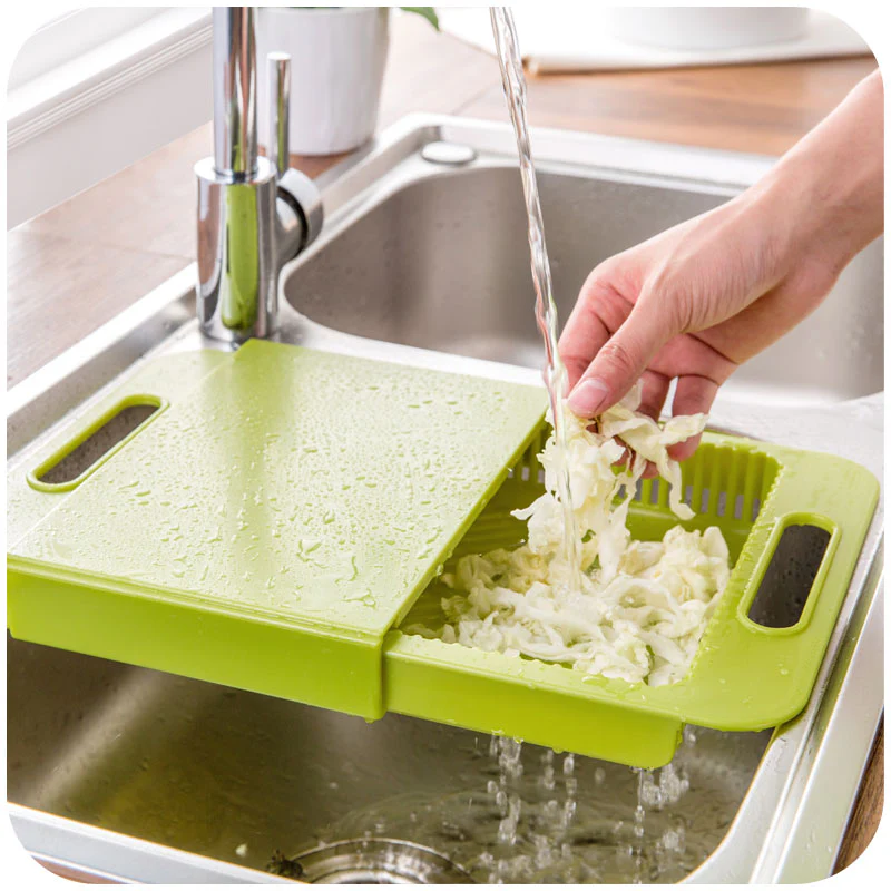 Multifunction Kitchen Cutting Board with Drain Basket & Sink �?Smart Chopping Board for Vegetables, Meat & Meal Prep