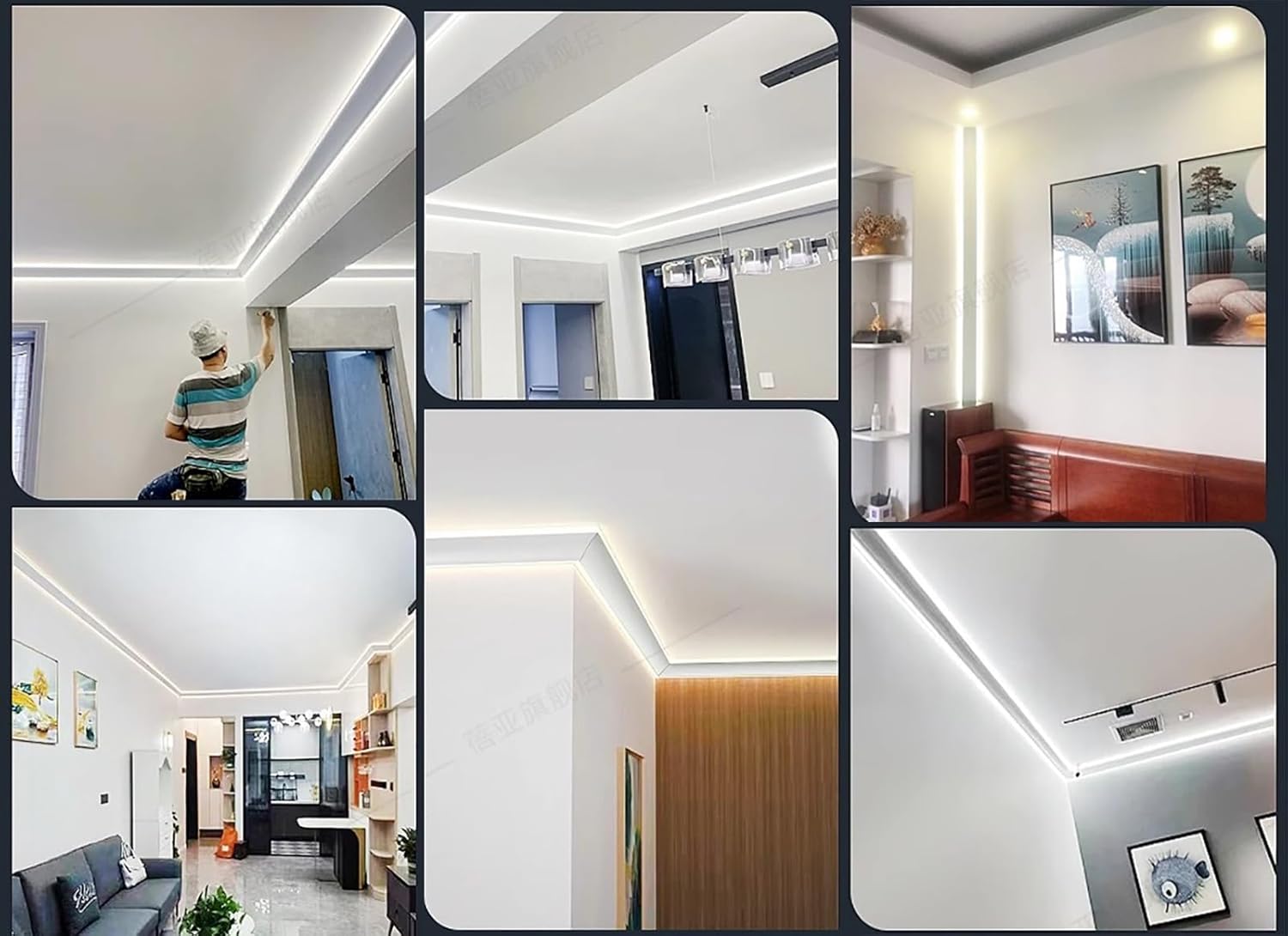 Aluminium-LED-Kanal mit Eckzubehör, aufgesetzte LED-Voutenbeleuchtung, wasserdichte indirekte Beleuchtung Sockelleisten für Badezimmer/Küche/Restaurants(5m/16.4ft)