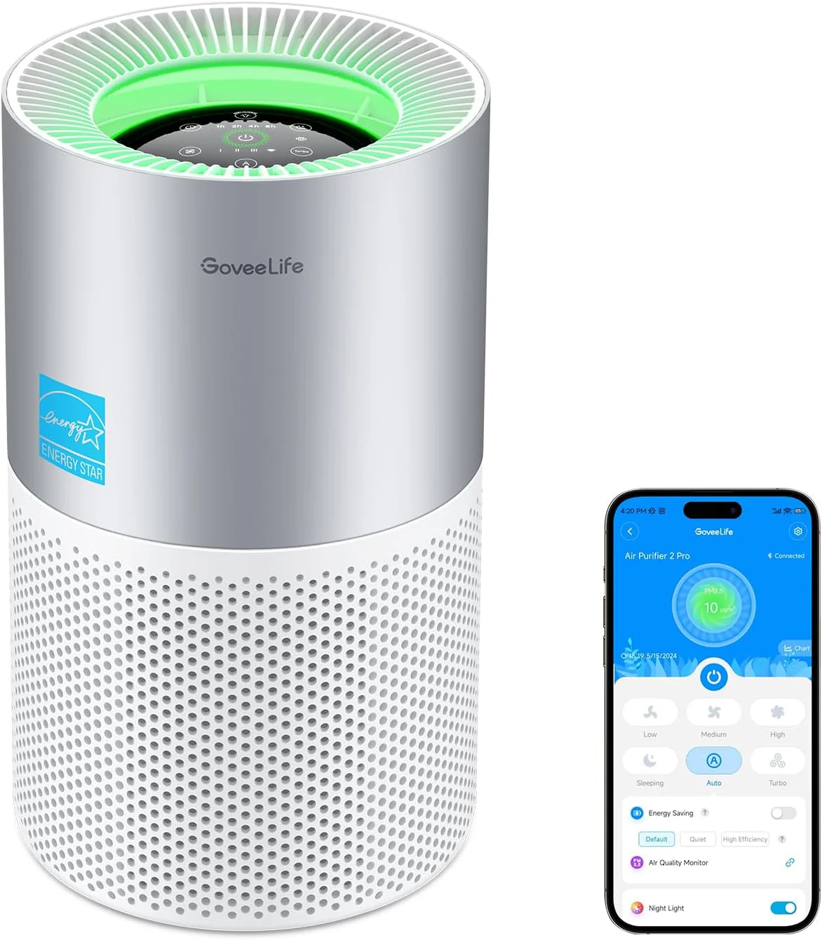 GoveeLife Air Purifiers for Home. Smart Air Purifier for Large Rooms with App & Alexa Control. Covers up to 1162ft虏. Air Quality Monitor. PM2.5 Sensor Air Purifier for Pet Hair. Pollen. Dust. Smoke