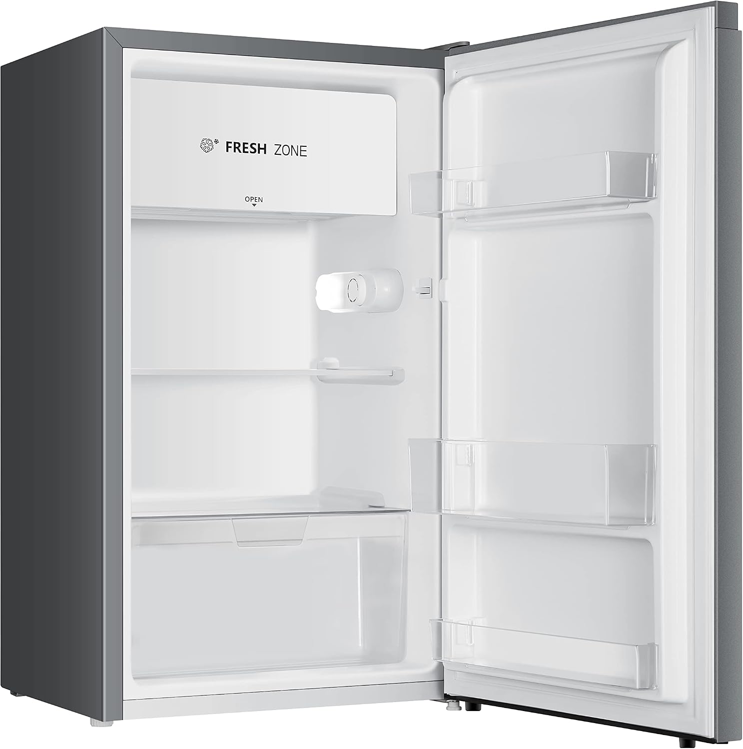 YUNA Kühlschrank SEREBRO E mit Fresh Zone/ 94L Nutzinhalt/Vollraumkühlschrank/ 84 cm hoch/ 86 kWh/Jahr/Türanschlag wechselbar/Leiser Betrieb 36 dB/Silbern