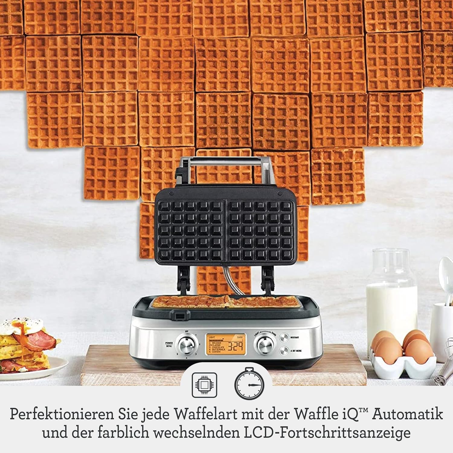 Sage - The Smart Waffle Pro - Waffeleisen - 4 Teigeinstellungen inkl. Belgische Waffeln, Klassische Waffeln - 12 Bräunungseinstellungen, 1000W Leistung, Einfach zu Reinigen - Gebürsteter Edelstahl