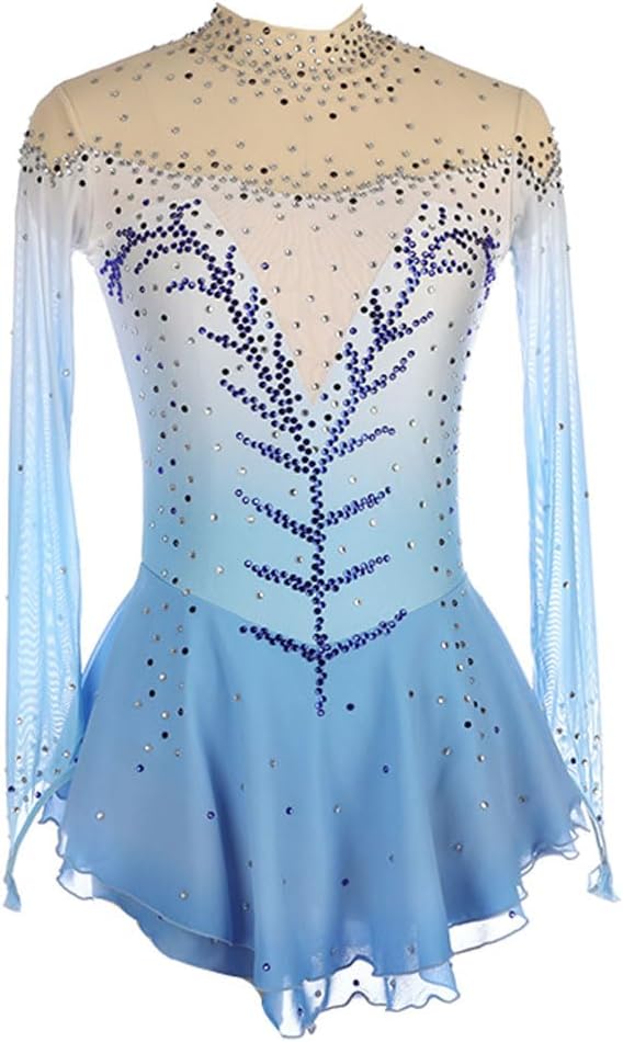 Eiskunstlauf Leistung Kleid Für Mädchen Eislauf Wettkampf Professionelle Wettkampf Kostüm Kleid Für Damen Langarm Für Gymnastikanzug Tanzkleid Strass Handgefertigt Gradient