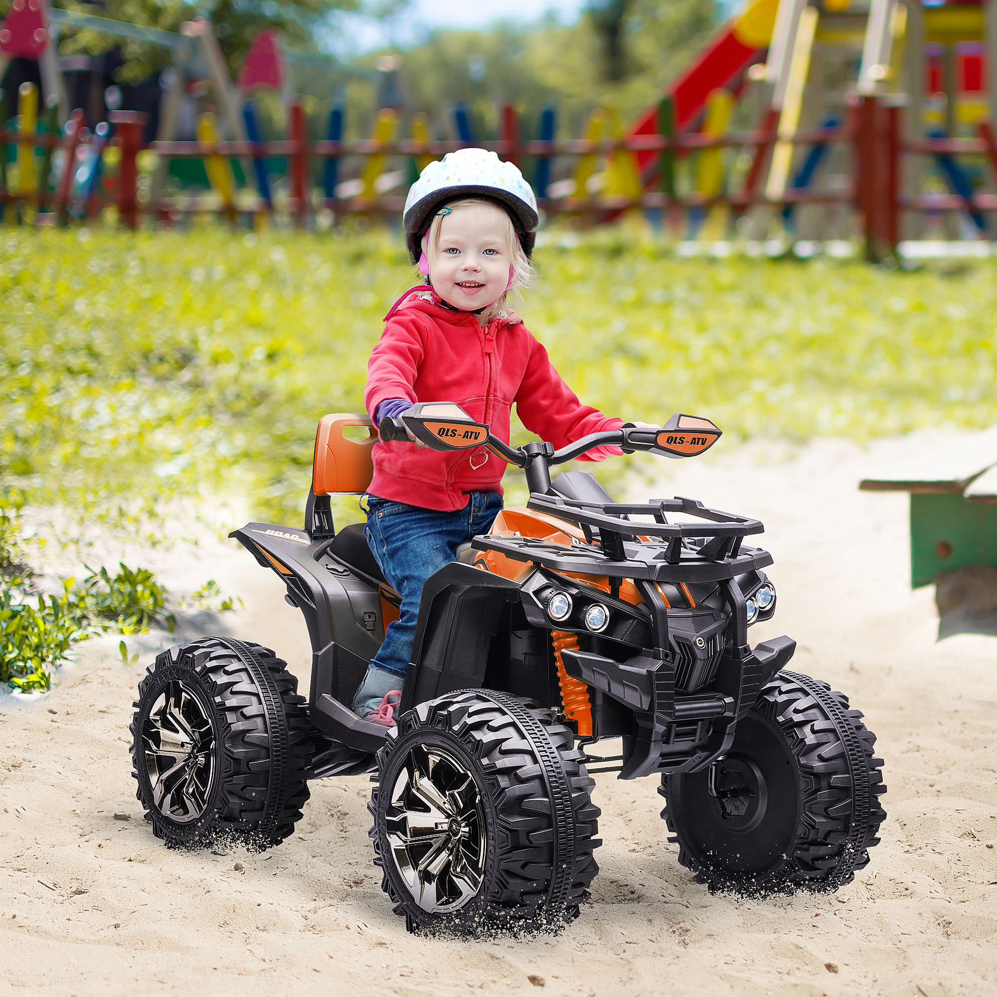 12V Elektrische Kinderquad met Voor- en Achteruitfunctie, MP3-speler, Koplamp, 3-8 km/u, 3-5 Jaar, Oranje