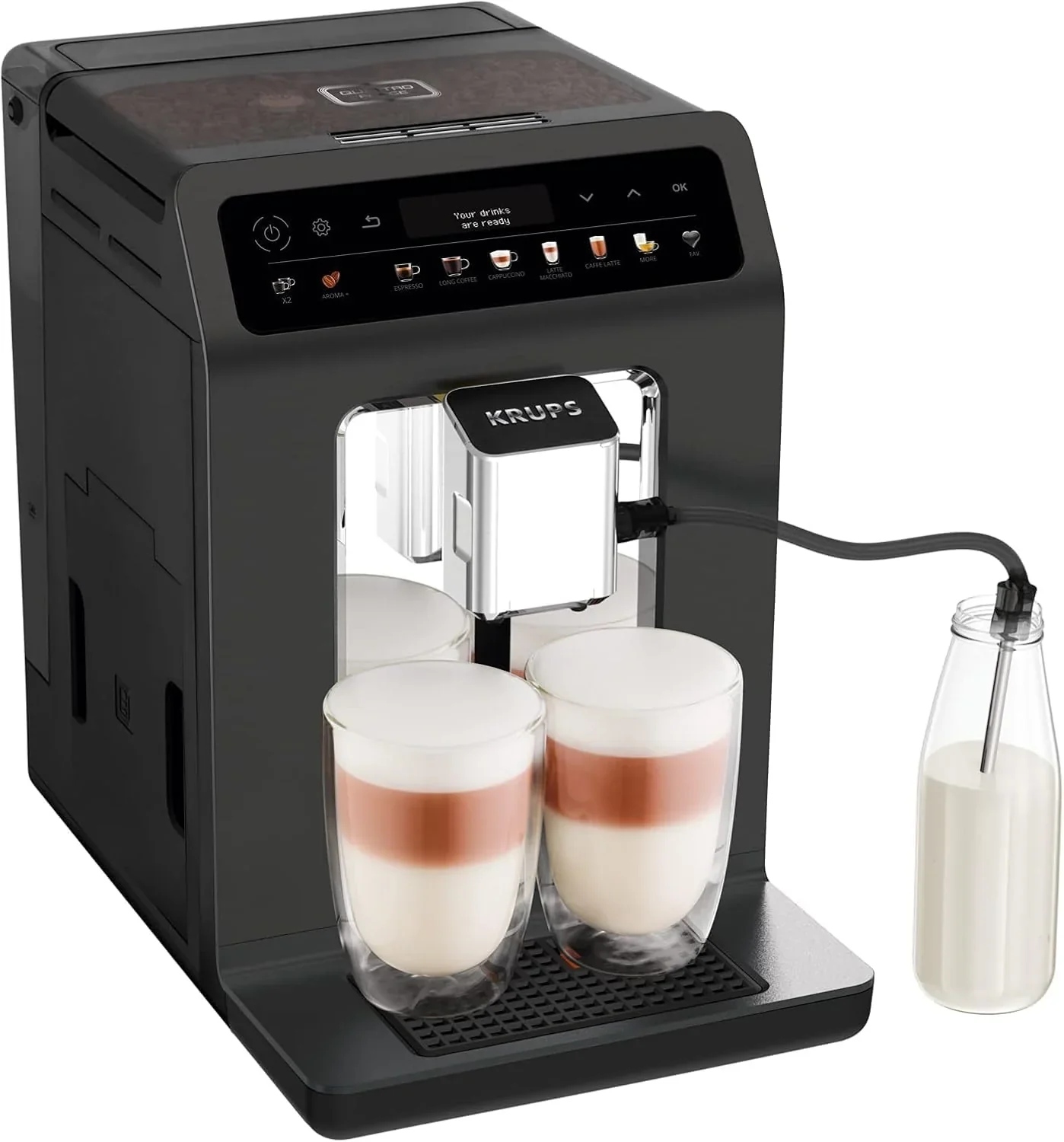 Krups Evidence One Kaffeevollautomat mit Milchschlauch, 12 Getr?nke, 2-Tassen-Funktion, Farbdisplay, Kaffeemaschine, T��V-Siegel, Schwarz, EA895N10, Meteor Graphit