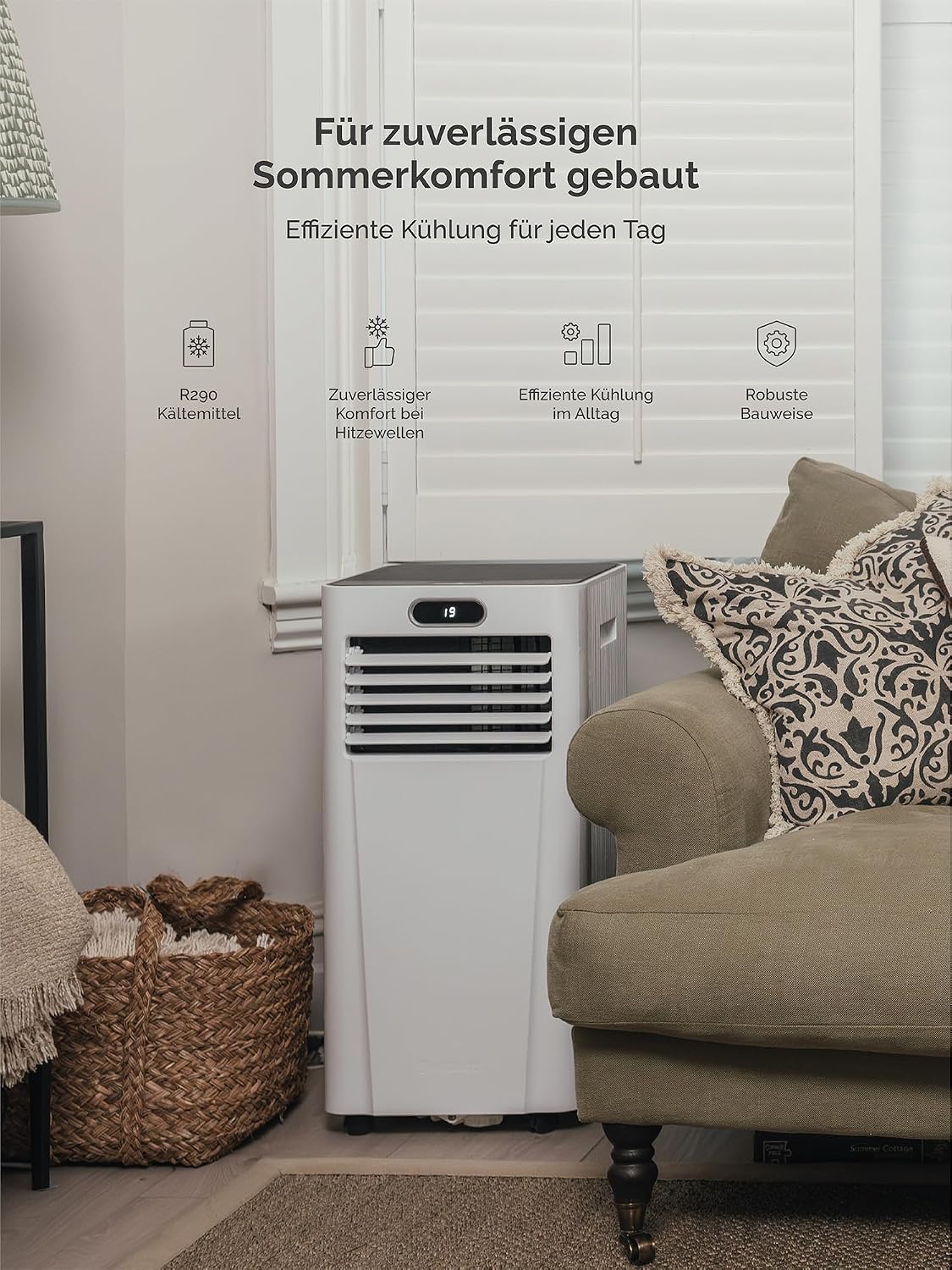 MeacoCool MC Series Pro 10000 BTU Mobile Klimaanlage mit App-Steuerung, Fernbedienung, Energieklasse A, leise (53 dB), 4-in-1 Kühlung, 18–28 m², Schlafmodus, 2 Fenster-Kits