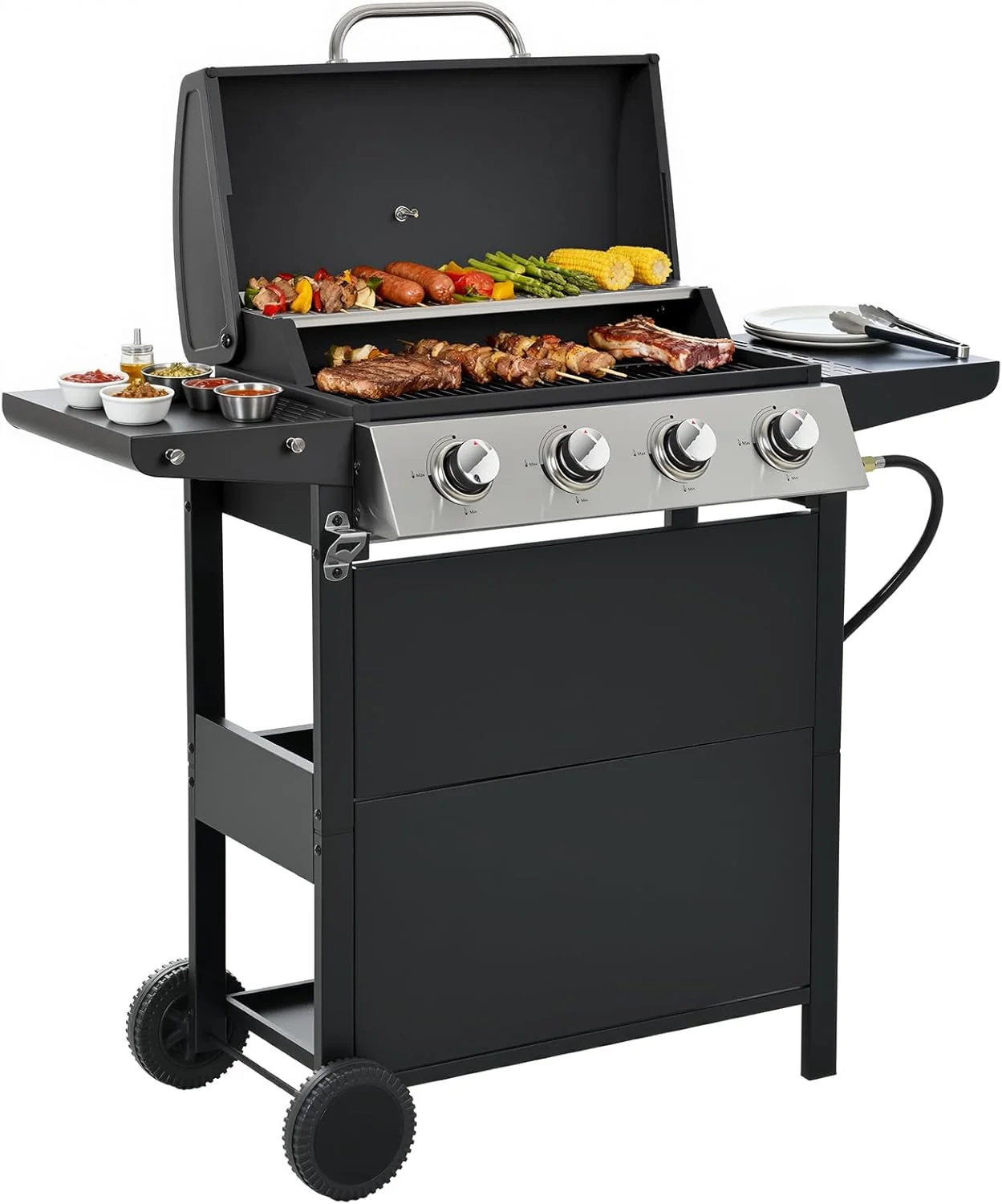 4-Burner Propane Gas Grill with Side Burner, 46,500 BTU Output Stainless Steel Grill