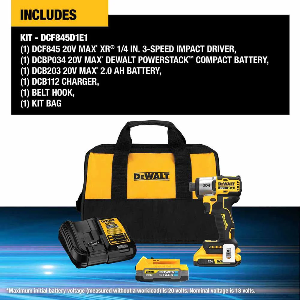 2025 DeWalt DCF845D1E1 20V MAX XR 1/4