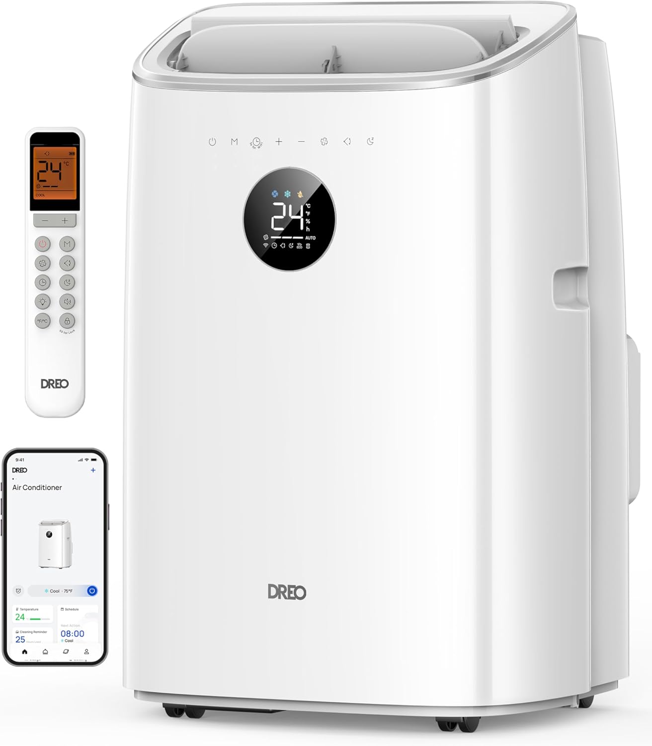 DREO 7500 BTU Mobiles Klimagerät (3-in-1 Kühlen/Ventilieren/Entfeuchten), leise für Schlafzimmer/Büro, Steuerung per App/Sprachbefehl/Fernbedienung, drainagefrei, Fenster-Set, 2,5 L/h, AC318S