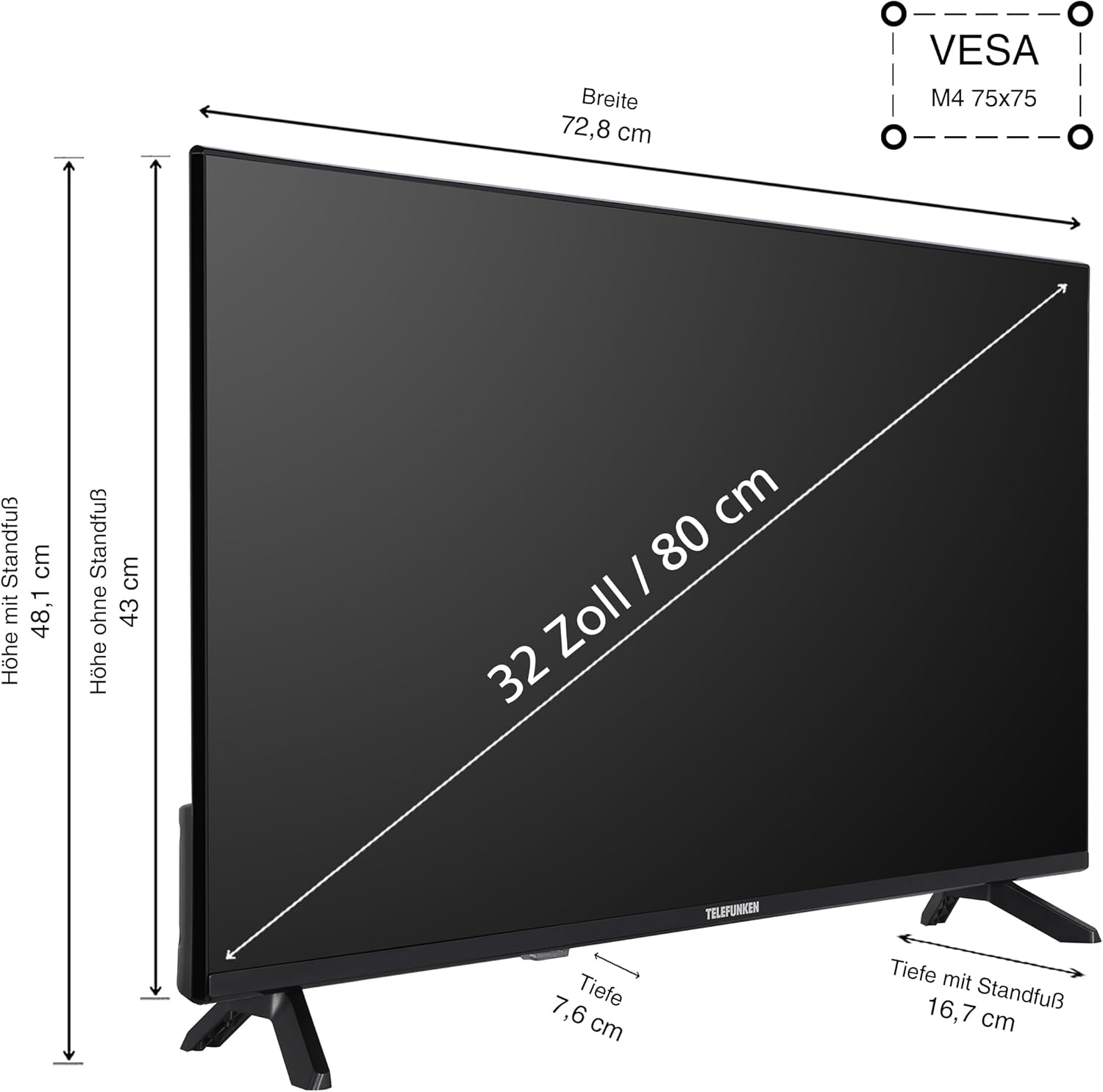 TELEFUNKEN QLED TV 32 Zoll Fernseher Full HD Android Smart TV (HDR, Triple-Tuner, Bluetooth) QF32AN750S