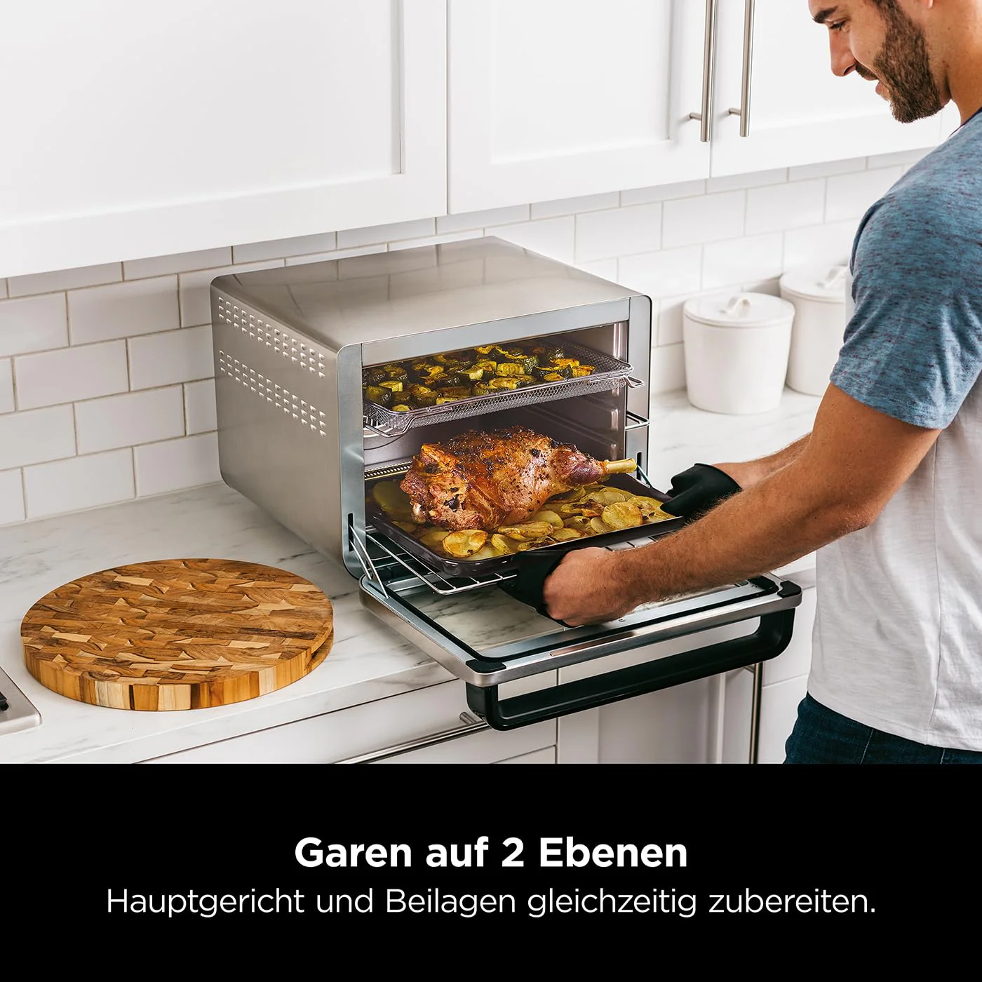 2025 Ninja Foodi 10-in-1 multifunctionele oven, draagbare mini-oven voor aanrecht, multifunctionele oven met 10 kookfuncties; Air Fry, Roosteren, Grillen, Bakken en meer, zilver/zwart DT200EU