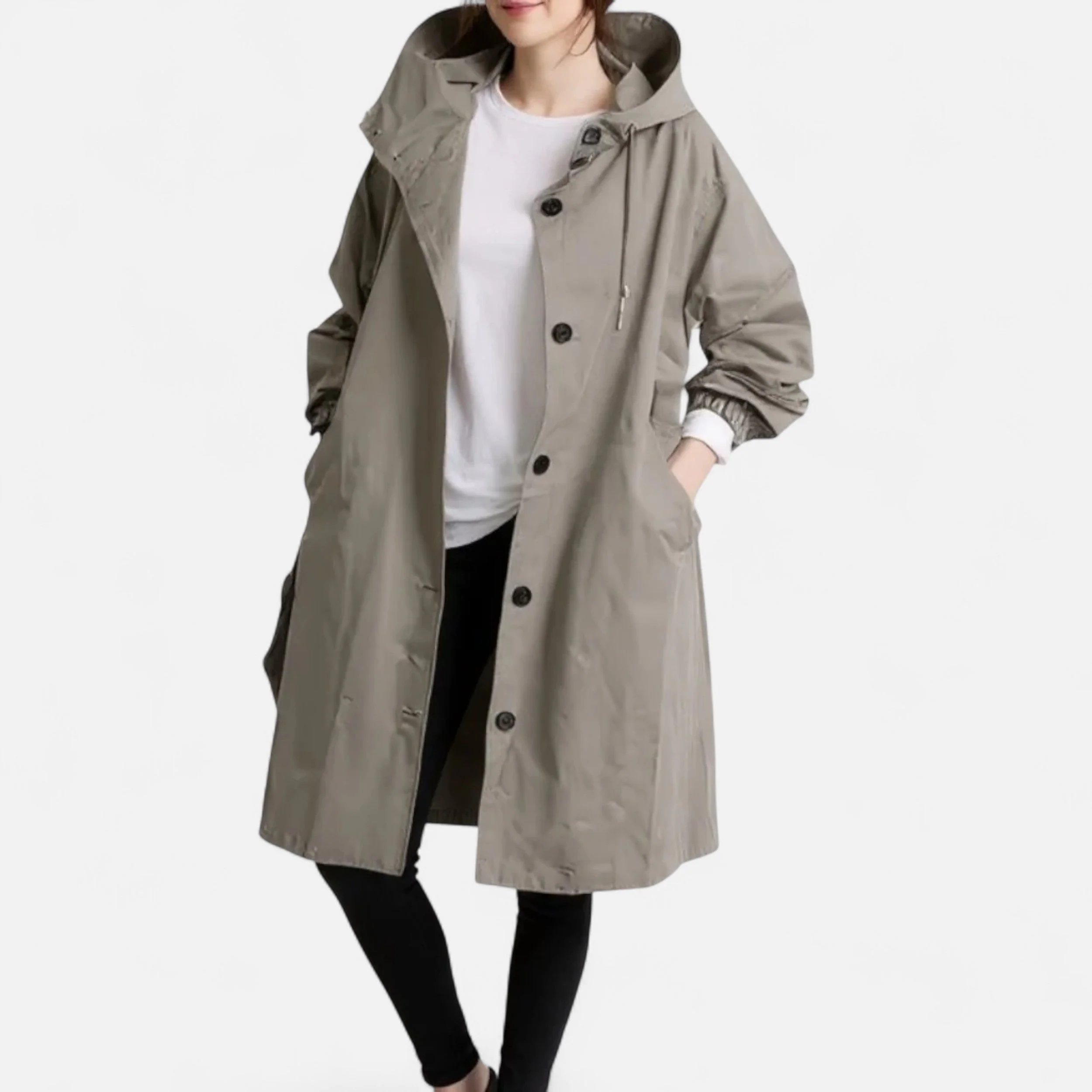 Zeitloser wasserdichter Damen-Trenchcoat mit Kapuze