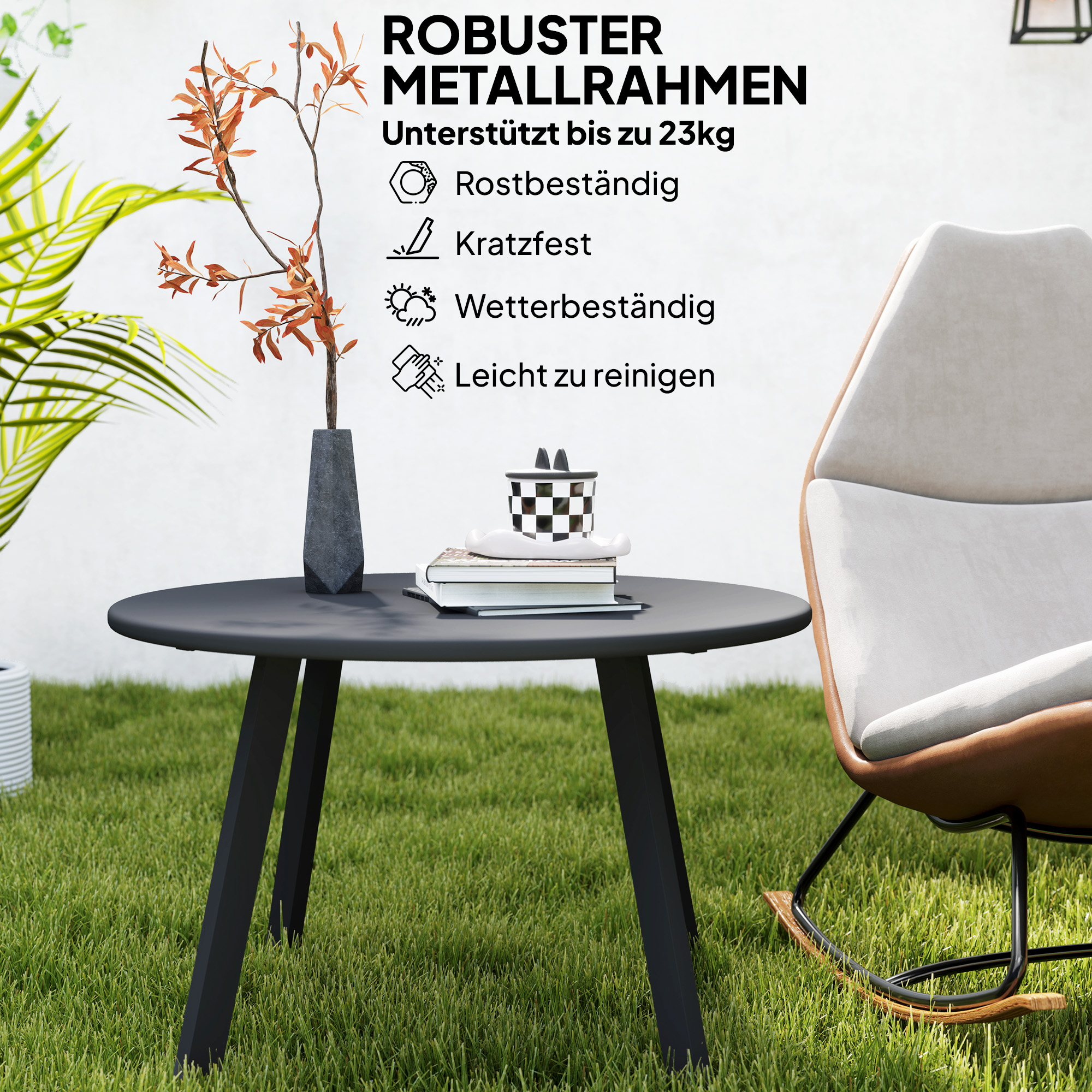 Outsunny Metalen Balkontafel Rond Koffietafel Weerbestendig Tuin Tafel ?70 x 42H cm Zwart