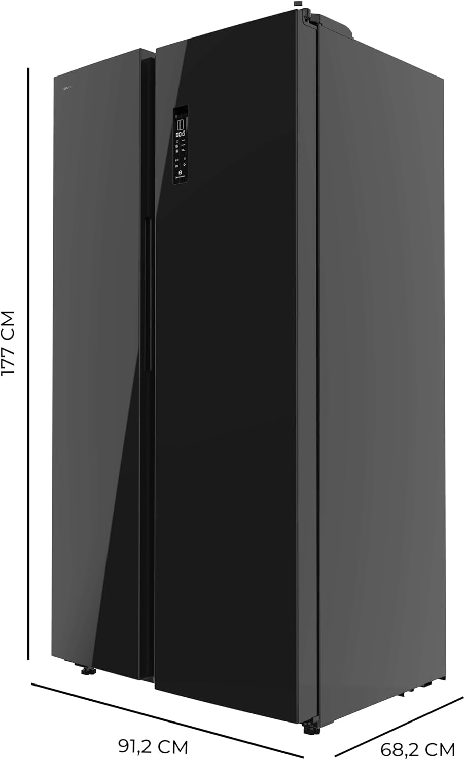 Cecotec Réfrigérateur Américain de 550 Litres Bolero CoolMarket SBS 550 Glass E. 177 cm de Hauteur et 90 cm de Largeur, Système Multi Air Flow, No Frost Total, Moteur Inverter Plus