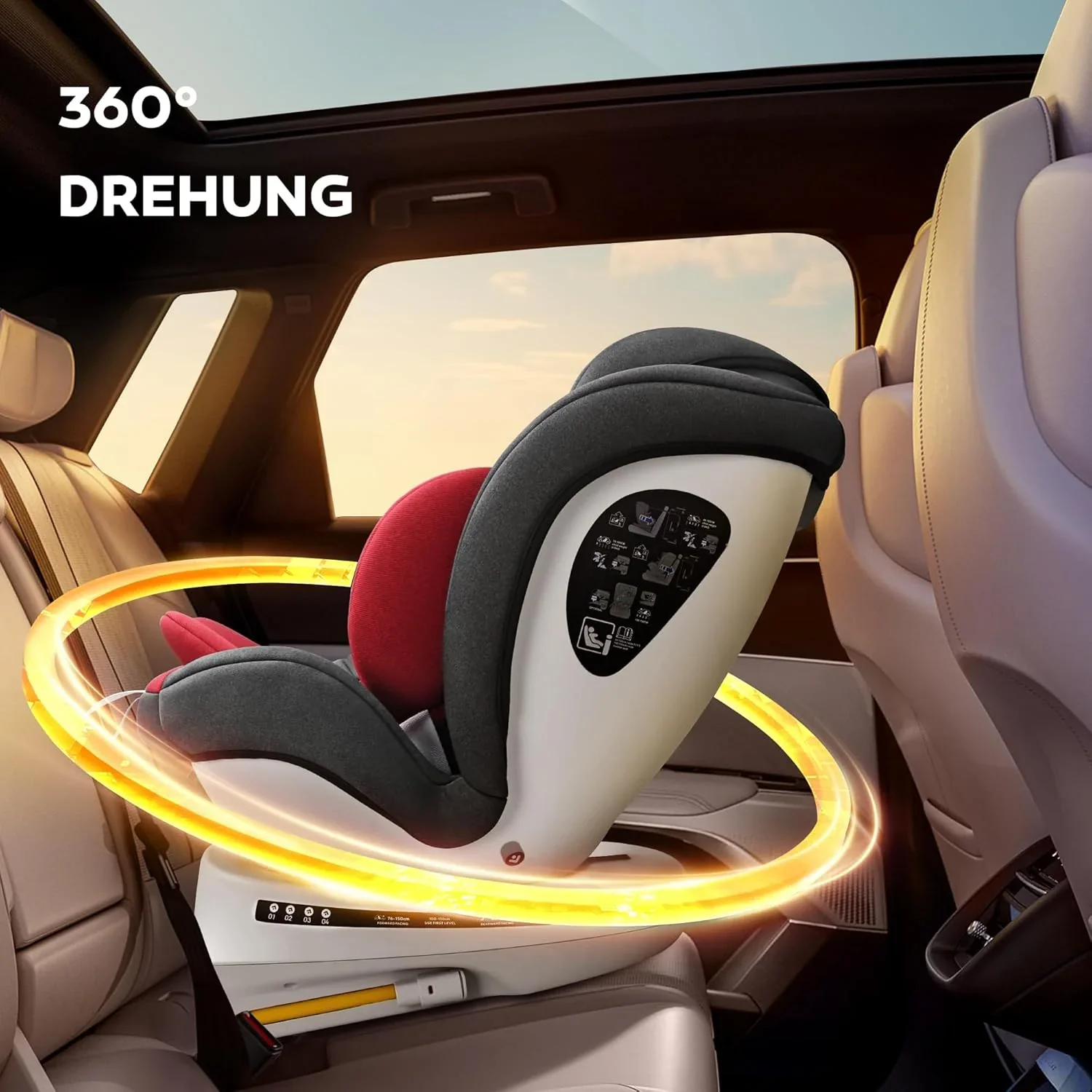 Miophy I-Size 360��drehbar Kindersitz, Gruppe 0+1/2/3, 0-12 Jahre, 40-150 cm, Baby Autositz mit isofix