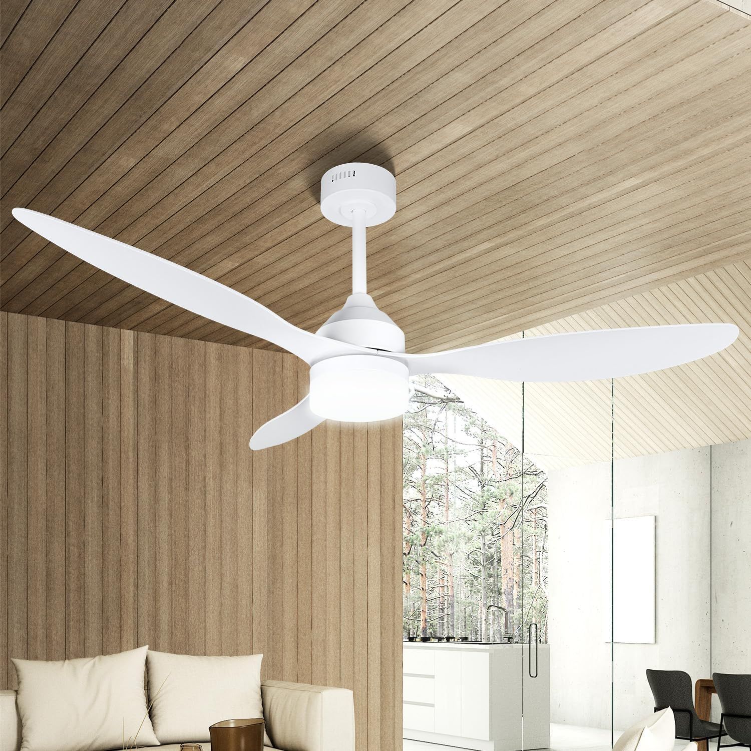 52-Inch White Ceiling Fan with Lights and Remote Control for Bedroom