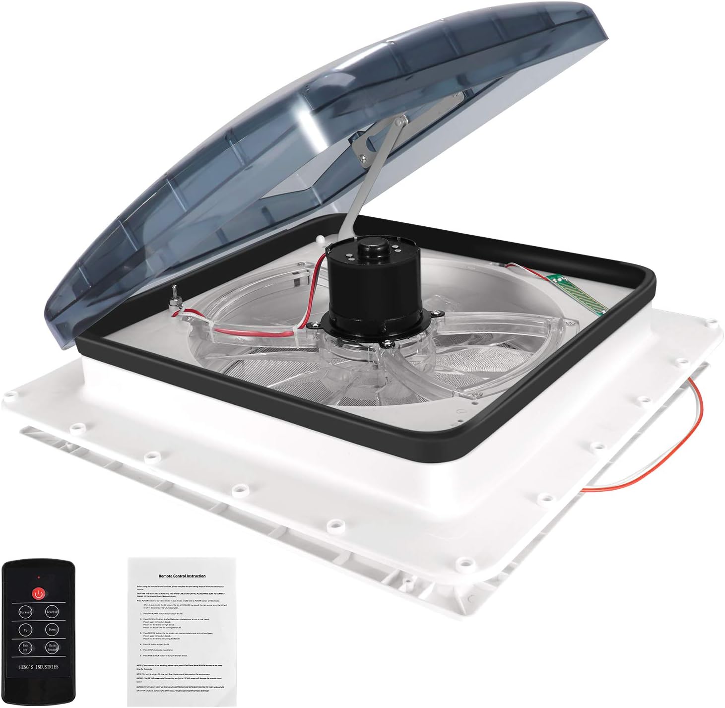 Hlieeosfcn Belüftung für Wohnmobil 40 * 40 cm RV Dachventilator 12V RV Dachventilator mit 3 Gänge einstellbare Windgeschwindigkeit,extrem geräuscharmer Dauerbelüftung RV 12V Remote,für Wohnmobile