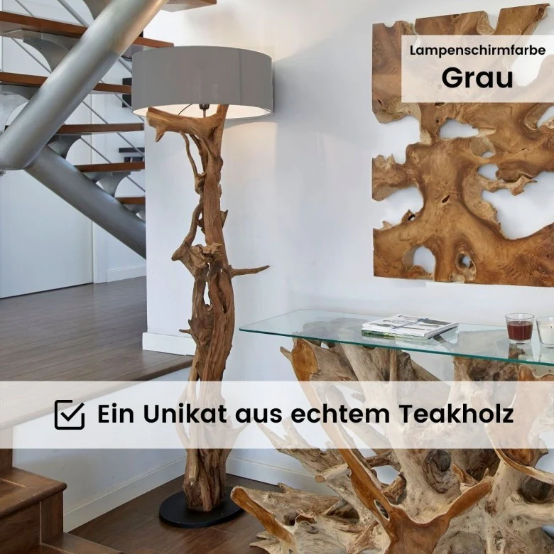 Stehlampe Teakholz BLUMA  | Hhe 180 cm | inkl. Lampenschirm