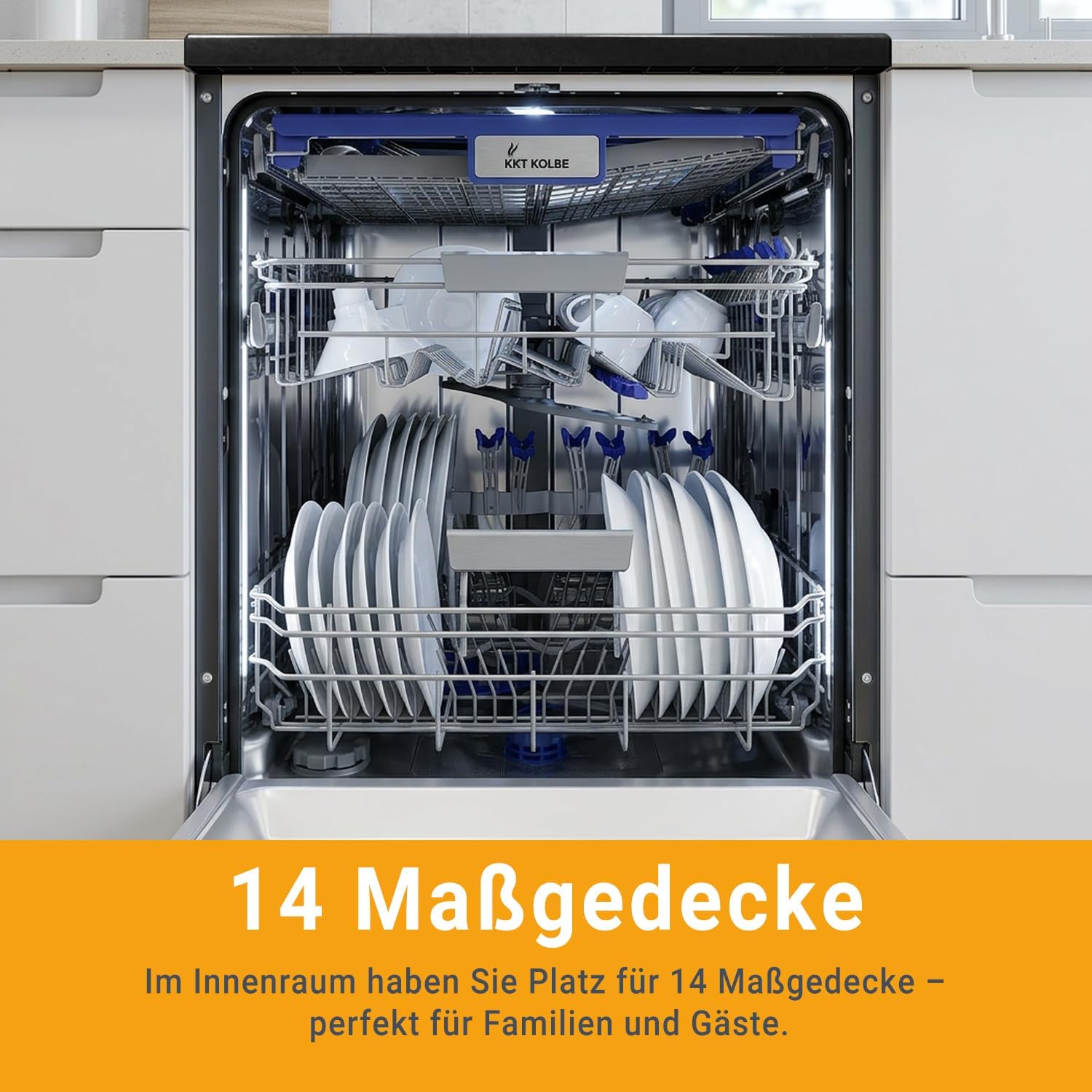 KKT KOLBE 60 cm Geschirrspüler Spülmaschine Schwarz Silber Freistehend, Unterbaufähig, Besteckschublade, LED-Beleuchtung, Automatische Türöffnung, höhenverstellbar, 7 Programme, 14 Maßgedecke, DW60FSS