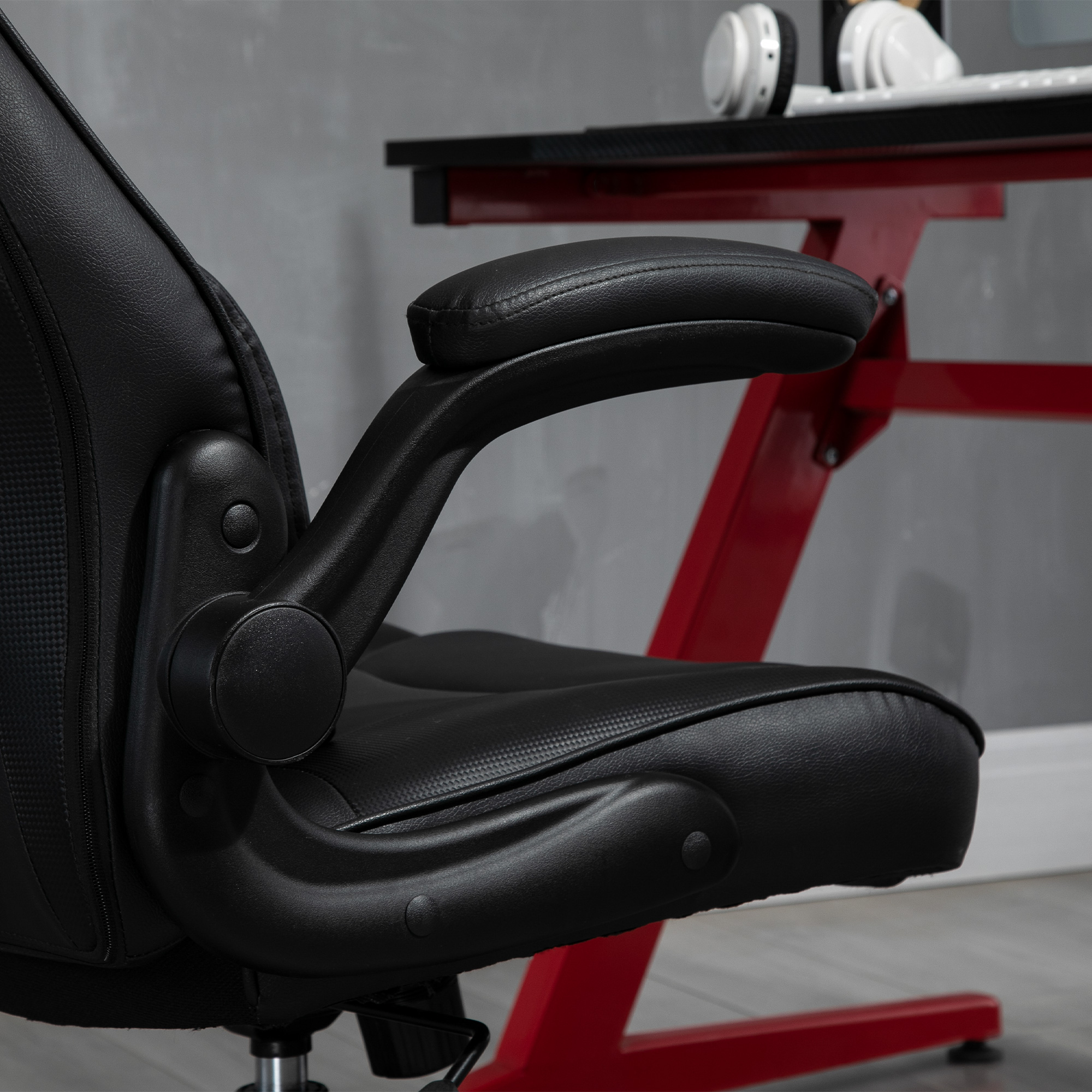 Vinsetto gamestoel ergonomische computerstoel bureaustoel bureaustoel met schommelfunctie en lendenkussen bureaustoel in hoogte verstelbaar, gepolsterde metalen zitting, zwart 67x75x112 cm