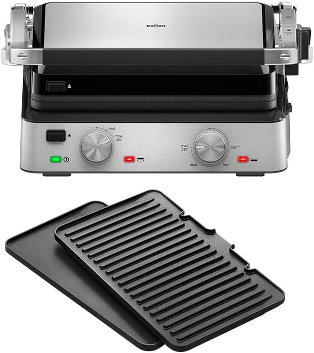 Braun MultiGrill 9 CG 9047 Kontaktgrill mit Grill-, Flach- und Waffelplatten, Grillpositionen: Kontakt, BBQ, Ofen, Spülmaschinenfeste Platten, Fettauffangschale, 230° Höchsttemperatur, Boost-Funktion