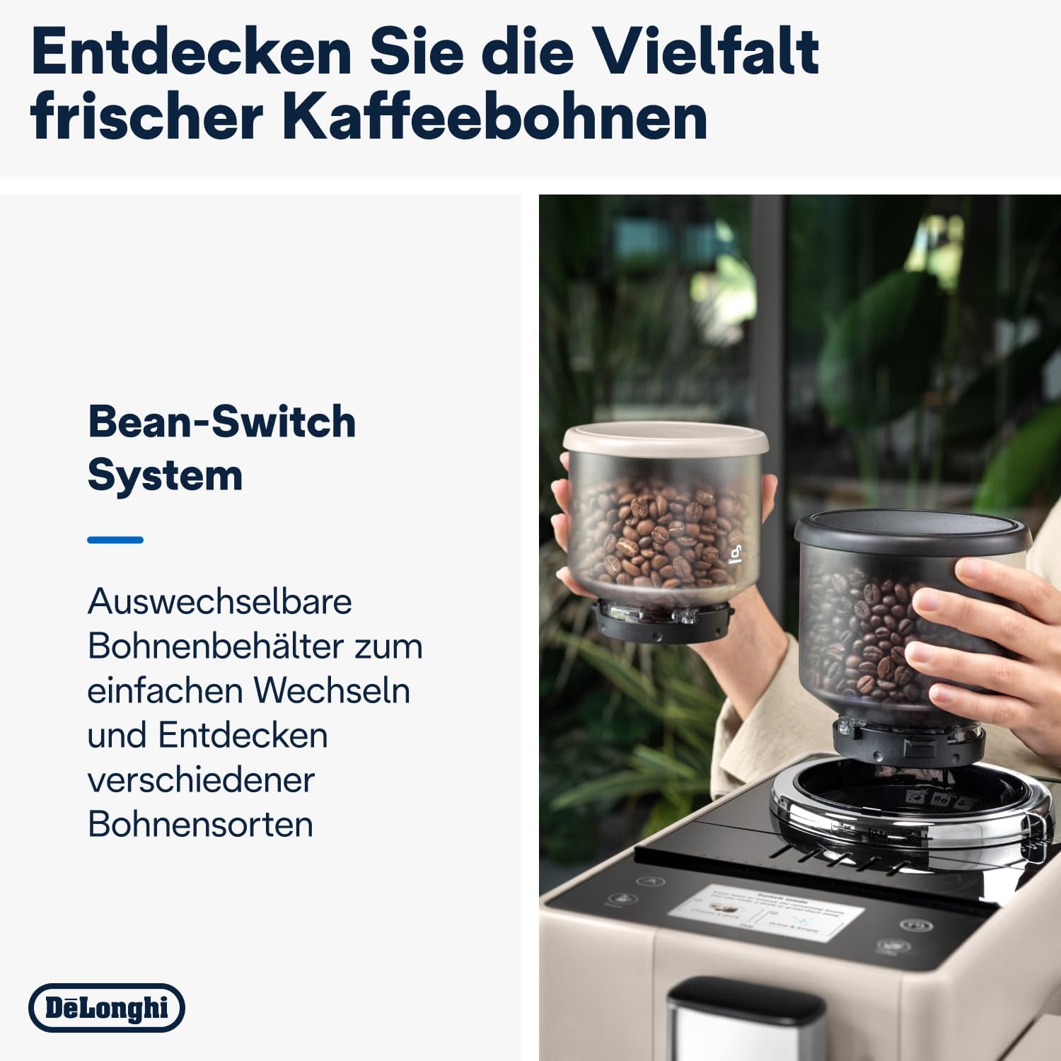 De'Longhi Rivelia EXAM440.55.W Kaffeevollautomat mit LatteCrema Milchsystem, Wechselbarer Bohnenbehälter, 16 Kaffee- & Milchgetränke auf Knopfdruck, Extra-Shot-Funktion, 3,5 Touch-Display, Weiß