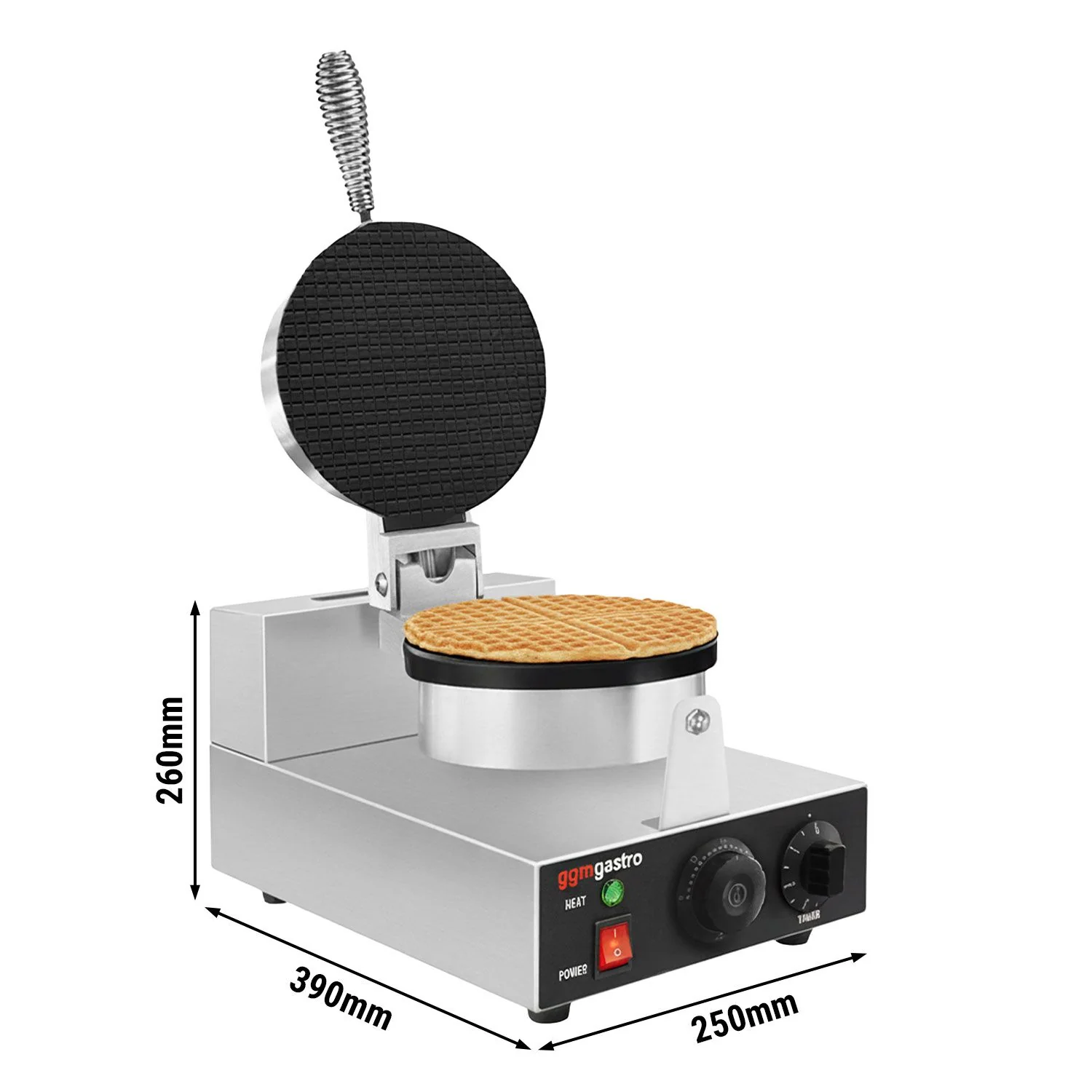 Vaffeljern - enkelt - mekanisk termostat - 1,30 kW - Form: Belgiske vafler rund - ? 190 mm - st?pejernsplater med non?stick?belegg