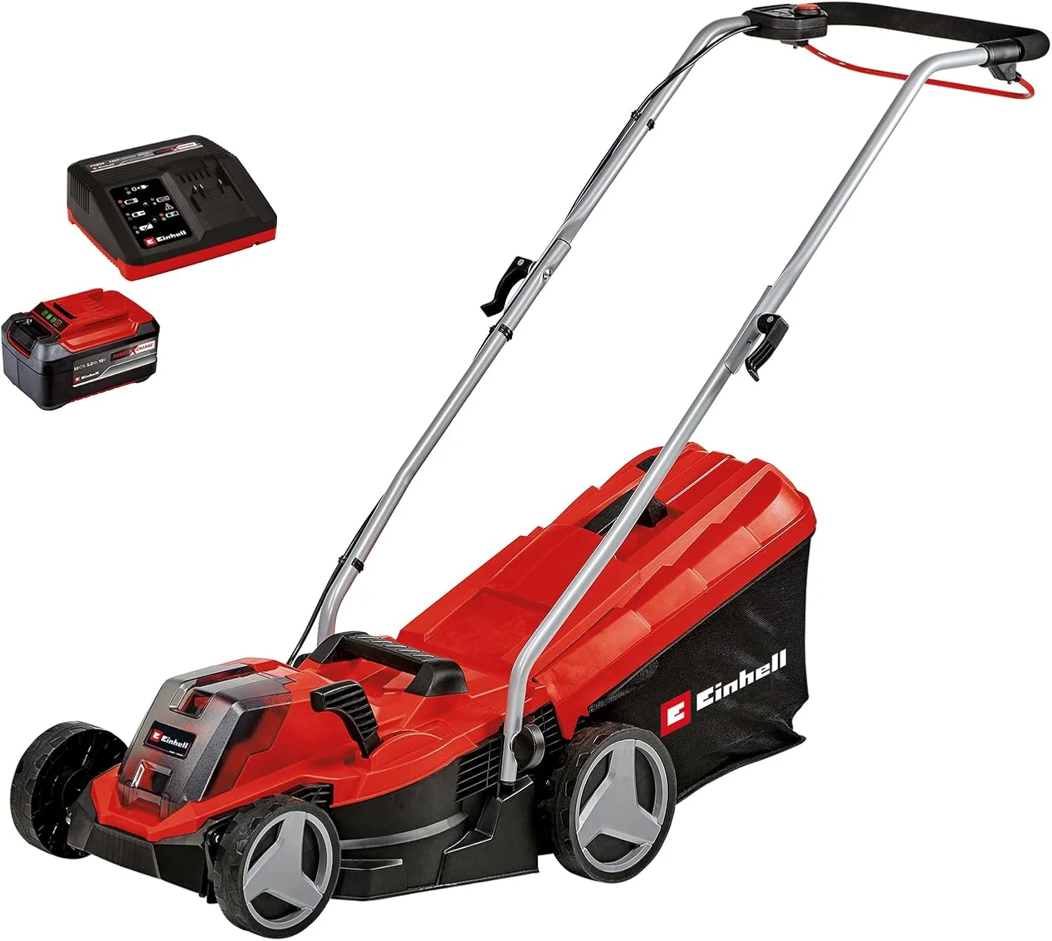 Einhell Accu-grasmaaier GE-CM 18/33 Li Kit Power X-Change (18 V, 33 cm maaibreedte, tot 200 m2, borstelloos, 30L opvangzak, 25-65 mm maaihoogte, incl. 4,0 Ah accu + oplader)