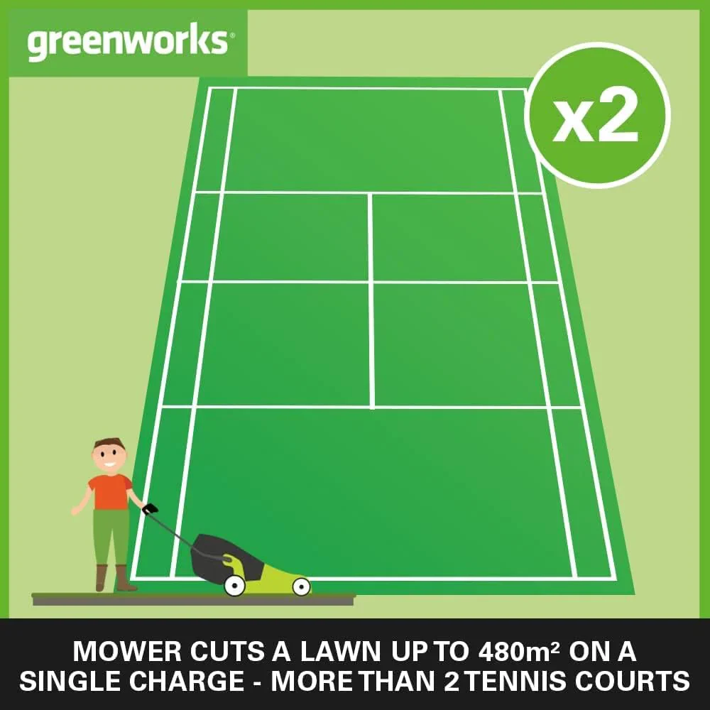 Greenworks 48V (2x24V) Selbstfahrender Akku Rasenmher f��r groe Flchen bis zu 480m, 46cm Schnittbreite, 55L Sack PLUS zwei 4Ah-Akkus und Doppelladegert GD24X2LM46SPK4X