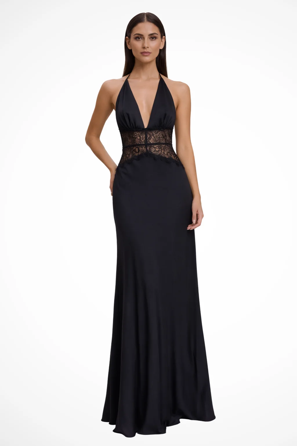 R��ckenfreies Maxikleid f��r Damen | Neckholder Abendkleid mit tiefem Ausschnitt & Spitze | Elegantes Kleid f��r Hochzeitsg?ste