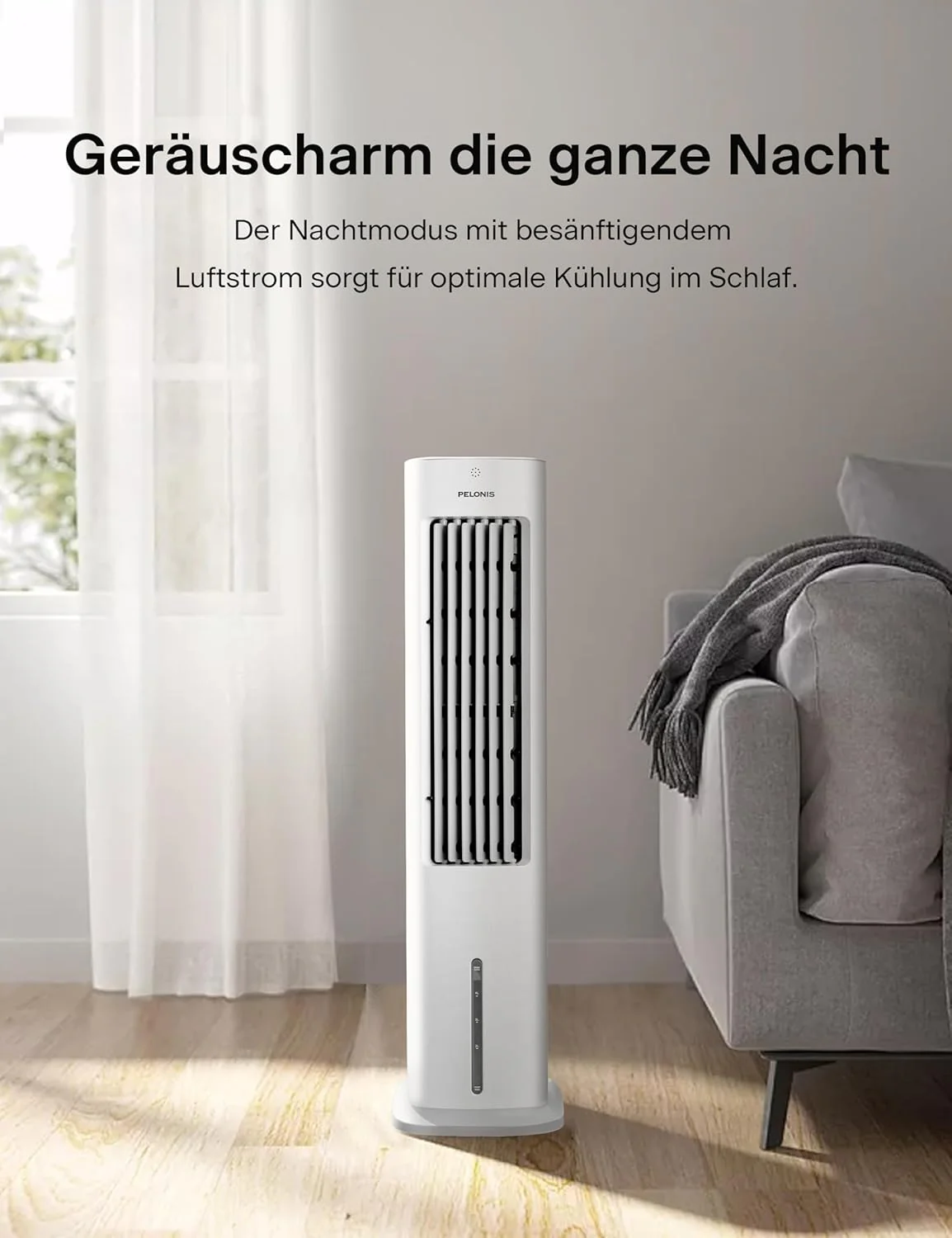 PELONIS Luchtkoeler met waterkoeling, Mobiele airconditioning, 5L Ventilator met waterkoeling, Luchtbevochtiger met afstandsbediening, 355m3/u Airconditioner zonder afvoerslang