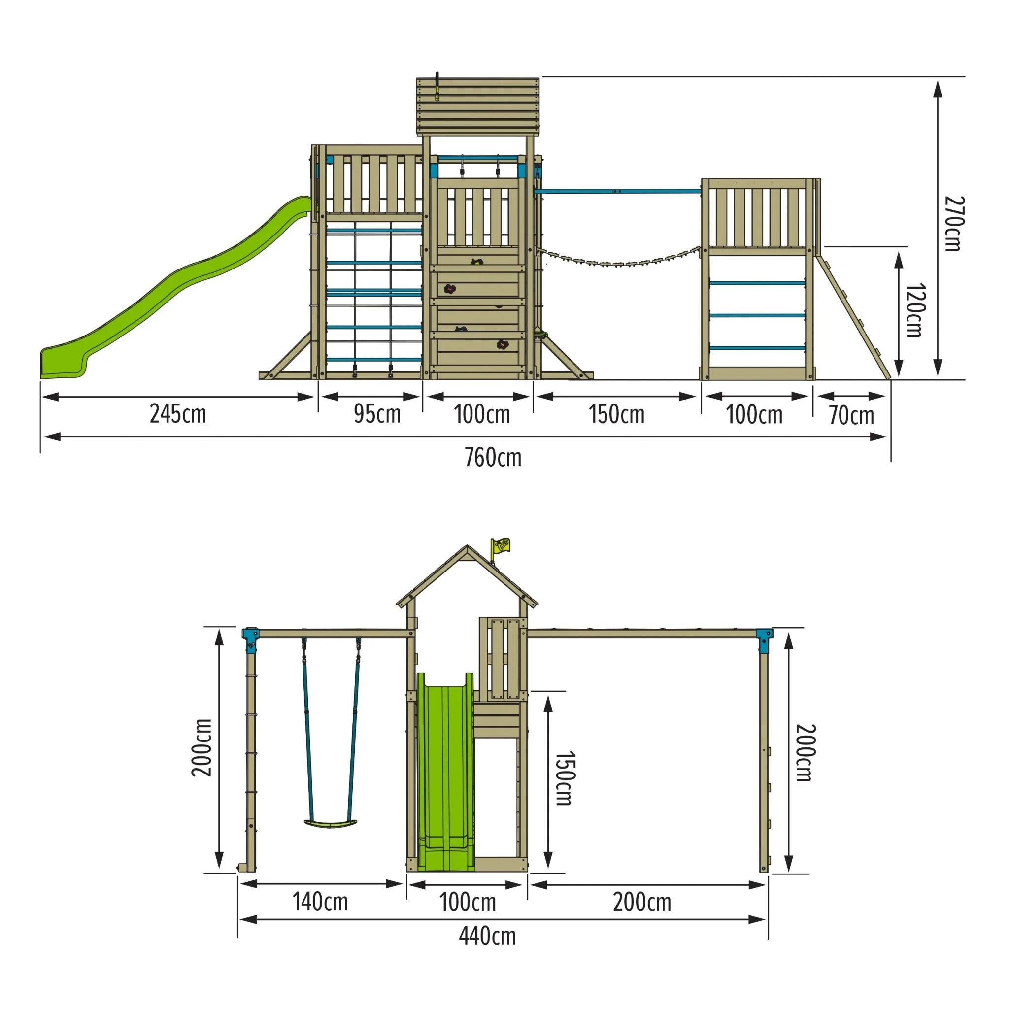 TP Skywood Klimtoren van Hout met Super Wave Glijbaan, Sky Deck, Aap Bars, Skyline met Rapide Schommelstoel en Extra Speeltoren - FSC? Gecertificeerd