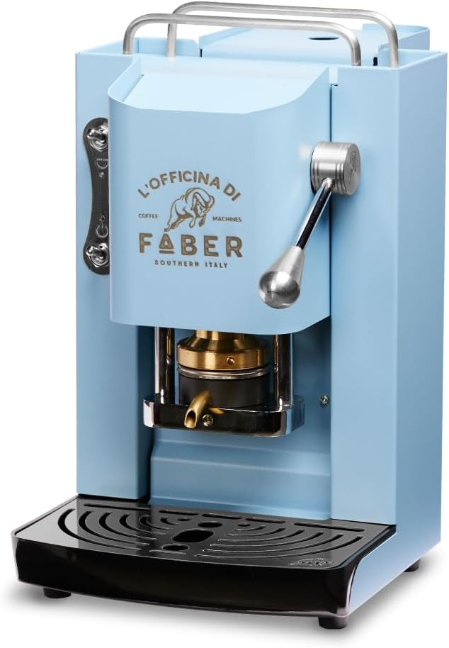 FABER COFFEE MACHINES | Modell Pro Deluxe | Kaffeepadmaschine für 44 mm ESE-Pads | Chrom-Finish | Padpresse aus Messing (Turquoise)