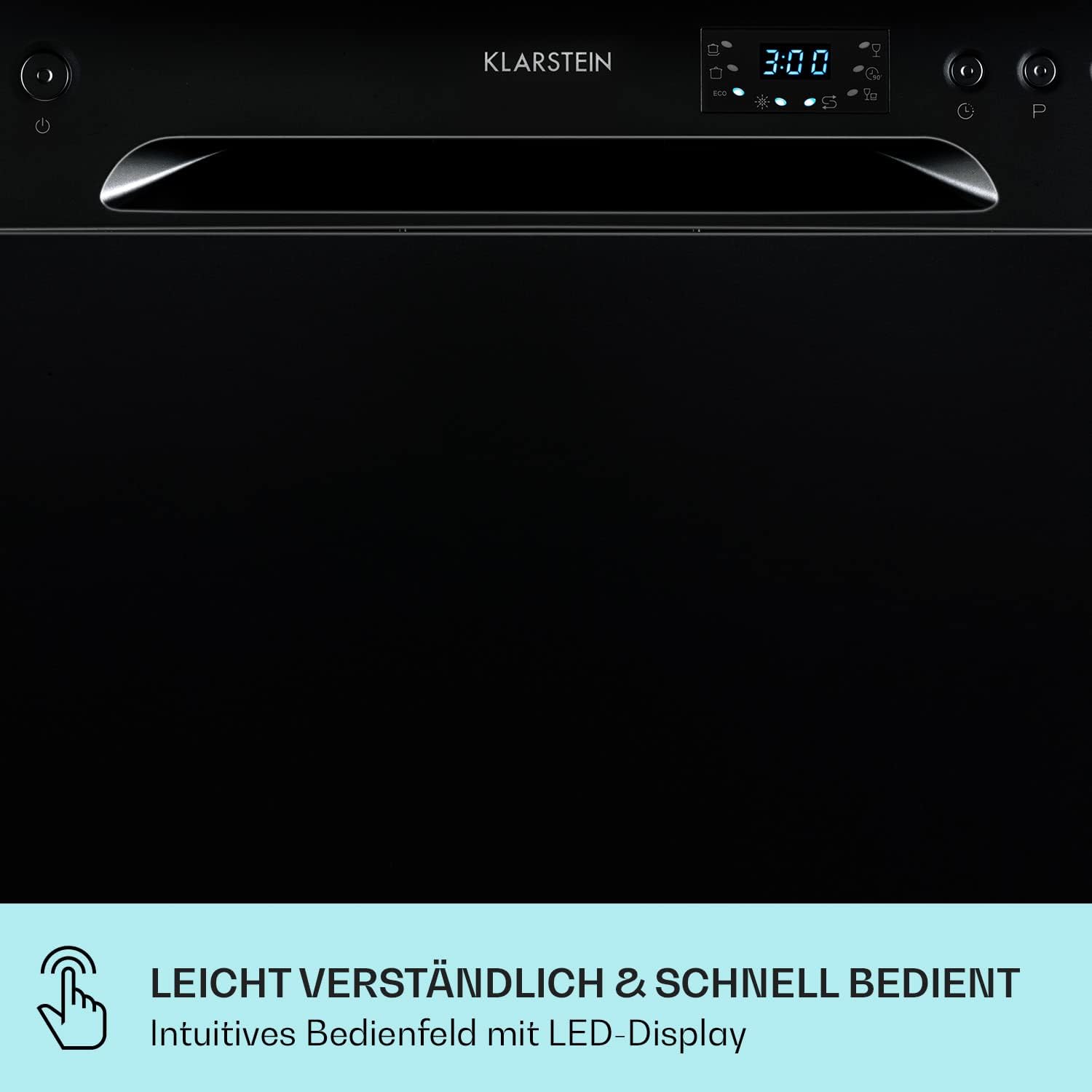 Klarstein  ia 8 - Spülmaschine, Geschirrspüler, Freistehend, Teilintegriert, F, 55 cm breit, 8 Maßgedecke, 6 Programme, Aquastop, silber