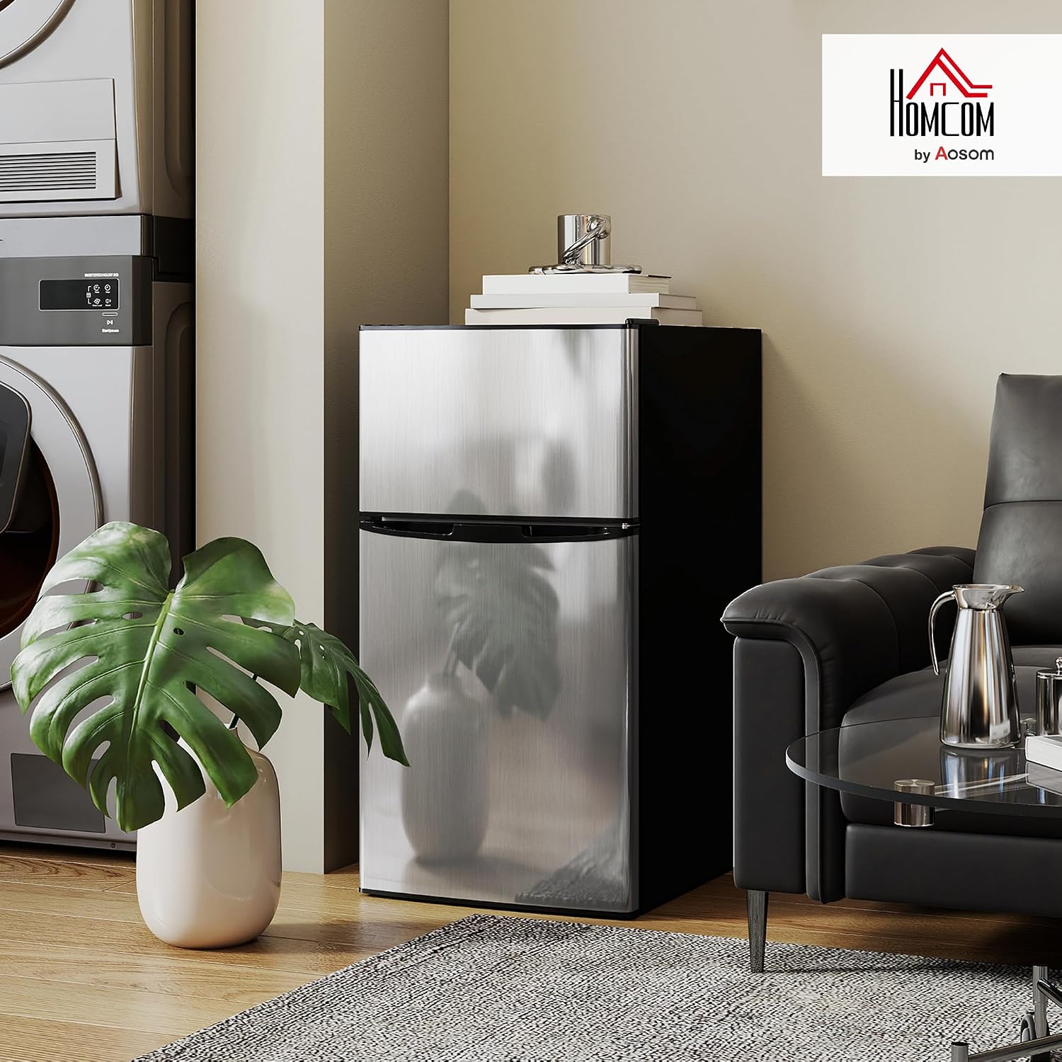 HOMCOM Réfrigérateur congélateur 88 L Silencieux, 2 Portes Réversibles Noir | Mini frigo 25L+63L, Éclairage, Étagères Amovibles, Thermostats Réglables, Pelle et Bac à Glace