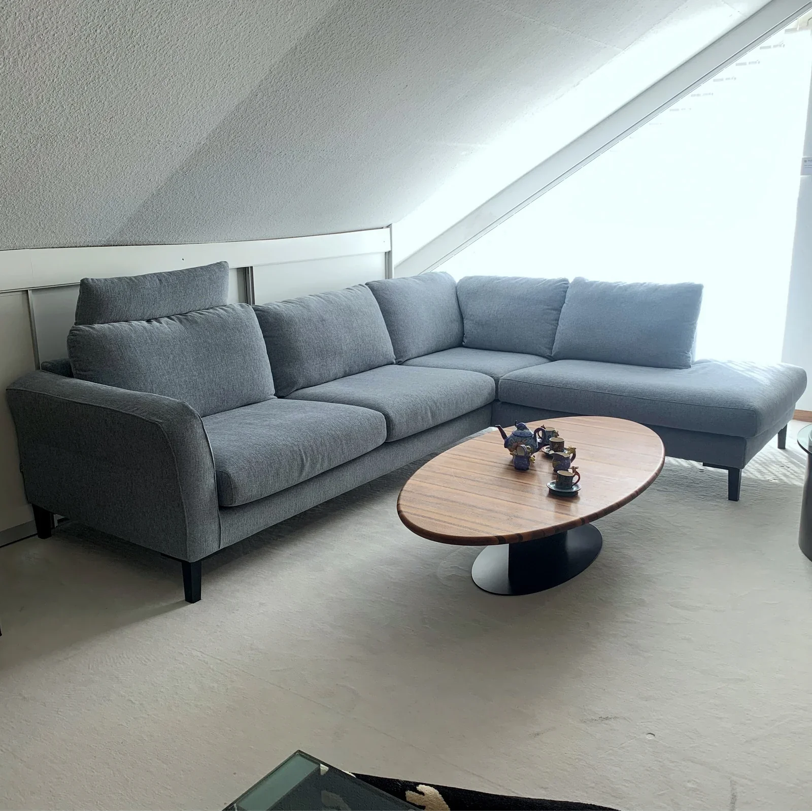 Showroommodel Sits hoekbank Anja, lichtblauw, 293 x 221 cm, hoes afneembaar