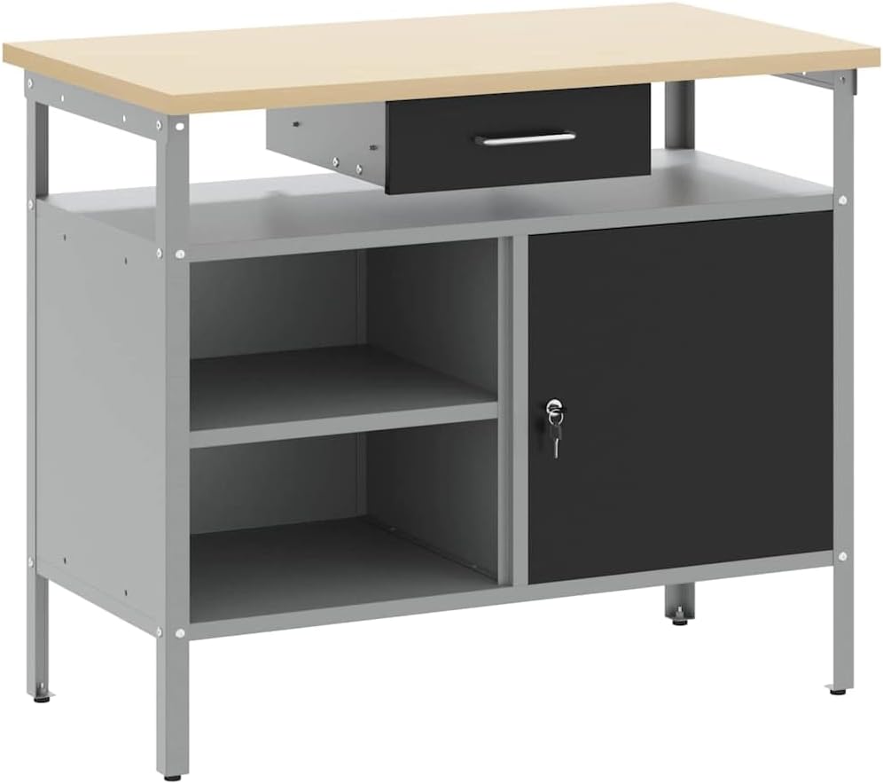 INLIFE Arbeitsplatz mit Schubladen Schwarz und Grau 100 x 55 x 85 cm,Heimwerkerbedarf,Bauzubehör,Werkzeugaufbewahrung & Ordnungssysteme,Werkbänke,Schwarz,27 KG,4103458
