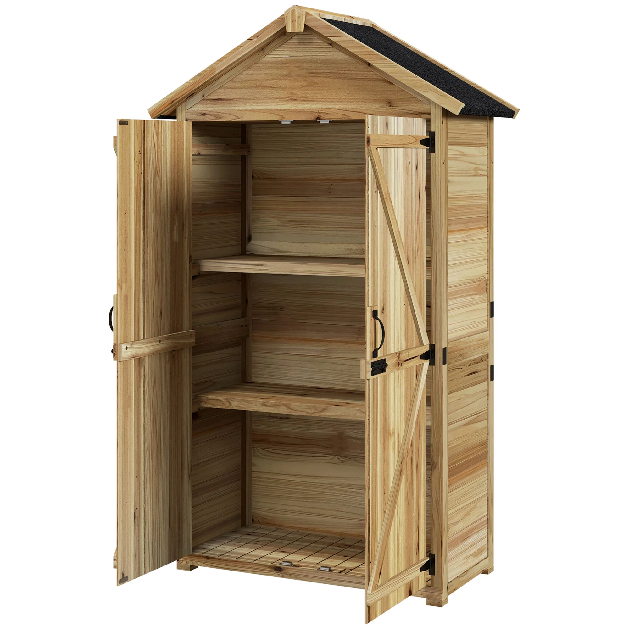Outsunny Tuinhuis Tuinschuur Tuinkast, weerbestendig, vintage design, 102 cm x 54 cm x 177 cm, Natuur