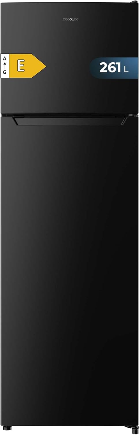 Cecotec Réfrigérateur Combiné Bolero CoolMarket 2D 261 Black E. Capacité 261L, Classe E, dégivrage manuel, congélation ultra-rapide, porte réversible, LED intérieure.