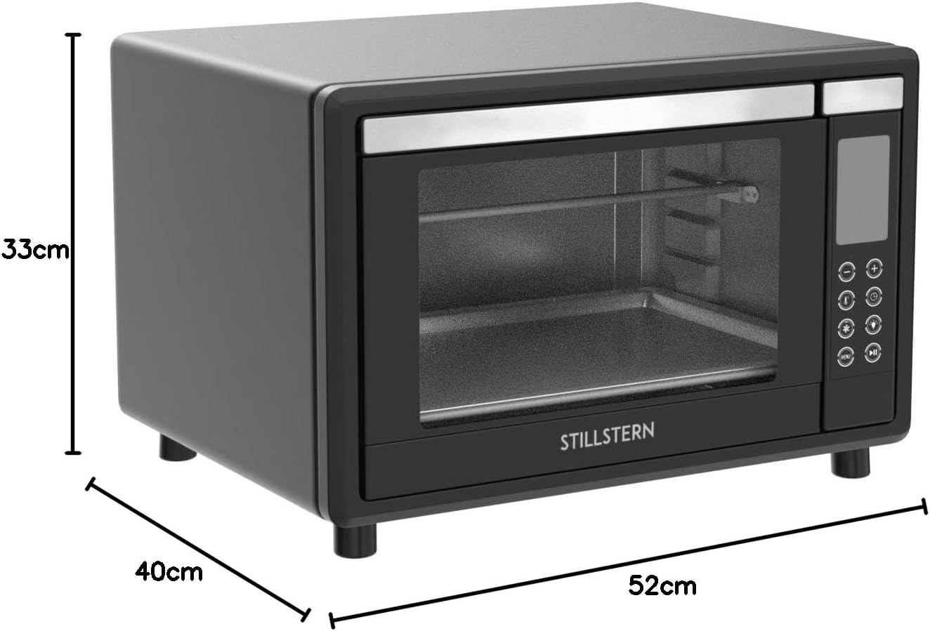 Stillstern Minibackofen mit Umluft (35L) DE Version, Pizza Ø28cm, NEU: CYCLONE PRO+ (Antihaftbeschichtung), 13 Programme, Auftauen&Warmhalten, 8h Timer, Rezeptheft, Mini Backofen Pizzaofen Grill
