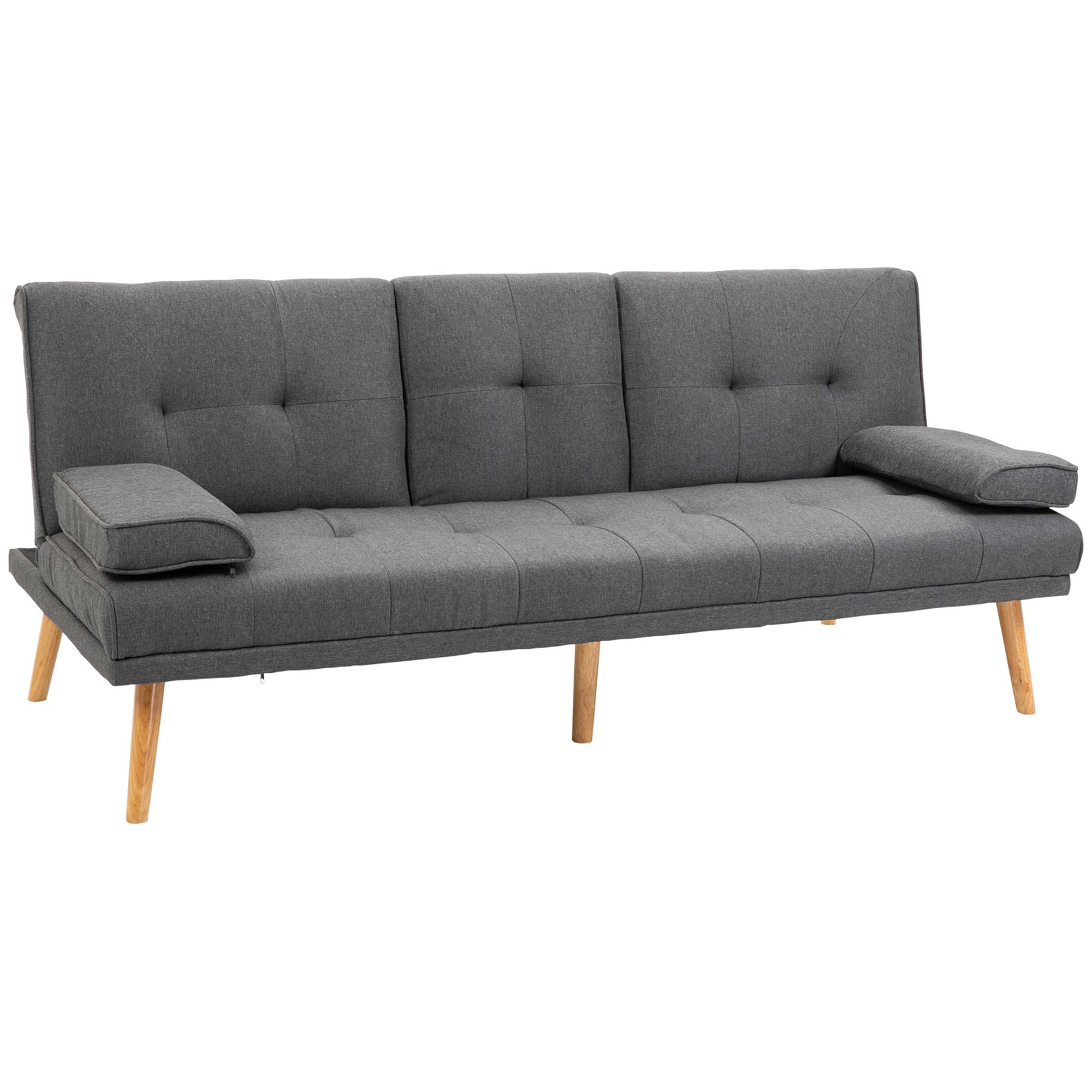 Slaapbank in Scandinavisch design, 3-zitsbank, 2 kussens, Grijs + Natuur
